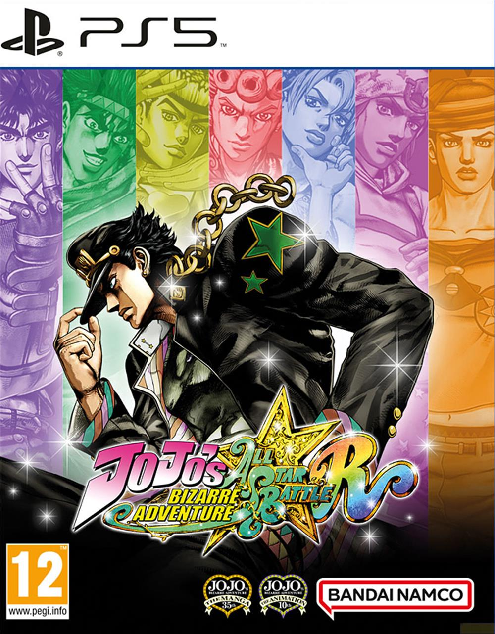 Okładka Jojo's Bizarre Adventure All Star Battle R PS5 z postaciami i logo.