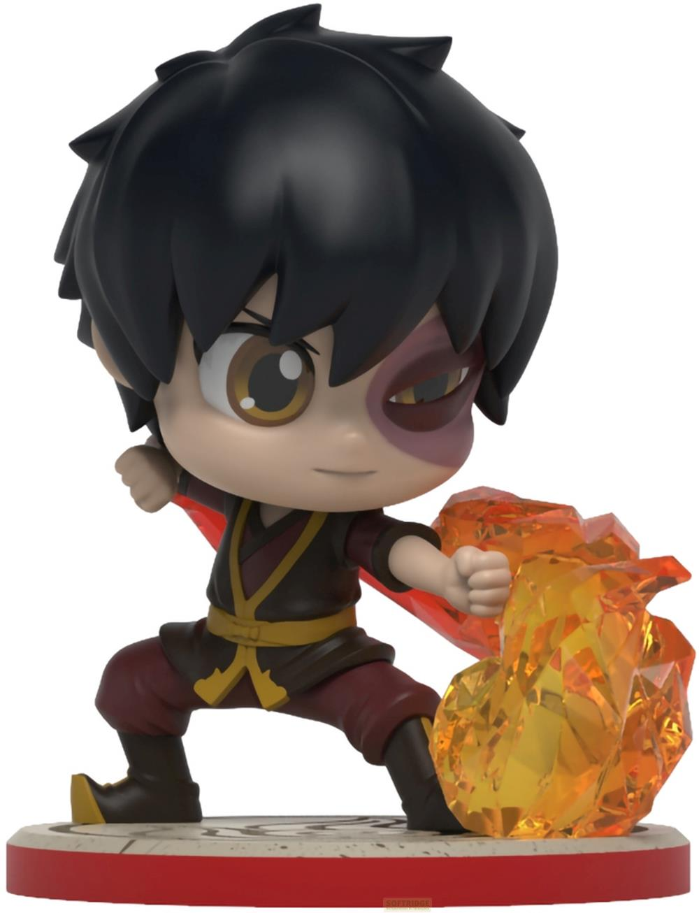 Chibi-Figur von Zuko aus Avatar, der Feuer mit der rechten Hand schleudert.