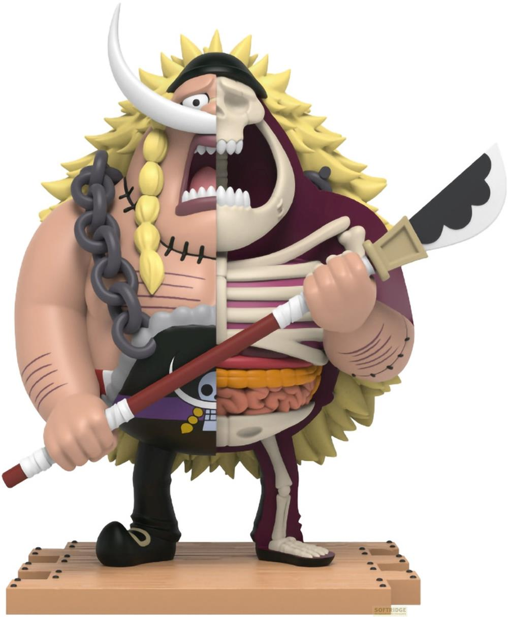 Figura pół-człowieka, pół-szkieletu z organami, trzymająca miecz.