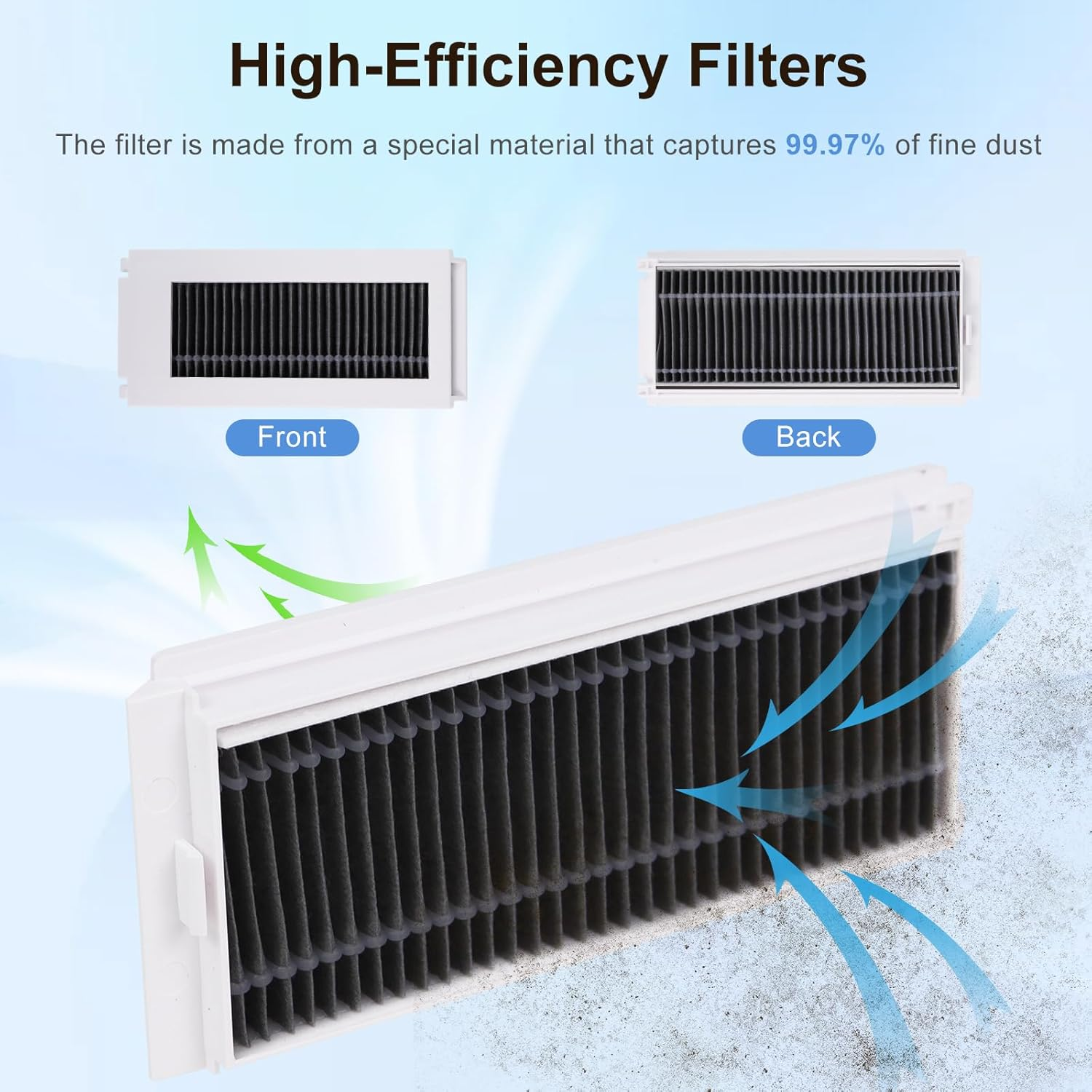 Filtr o wysokiej wydajności ze strzałkami przepływu powietrza pokazującymi wychwytywanie kurzu.
