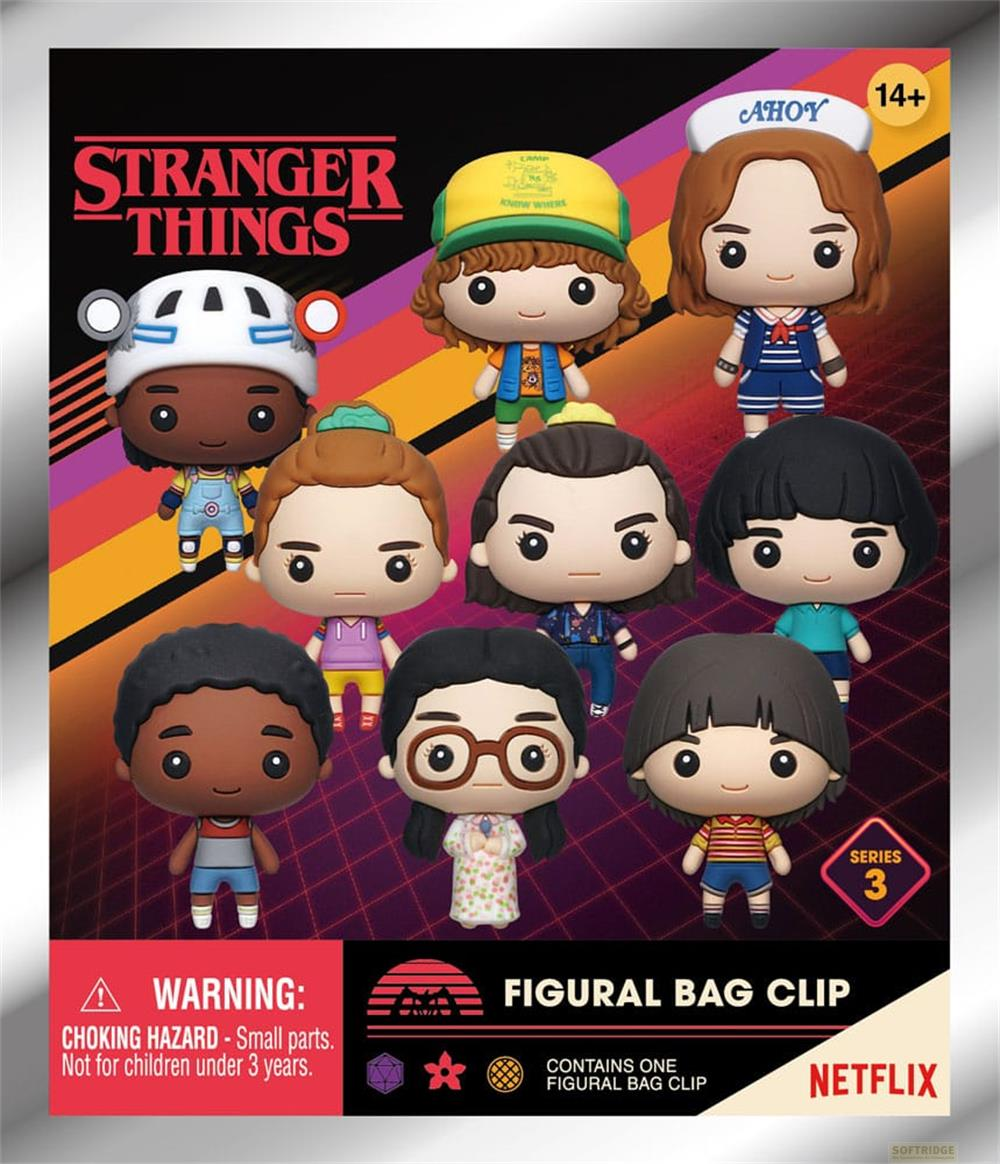 Clips de bolsa figurativos de Stranger Things: Dustin, Lucas, Max, Eleven, Robin, Will, Mike, Nancy.