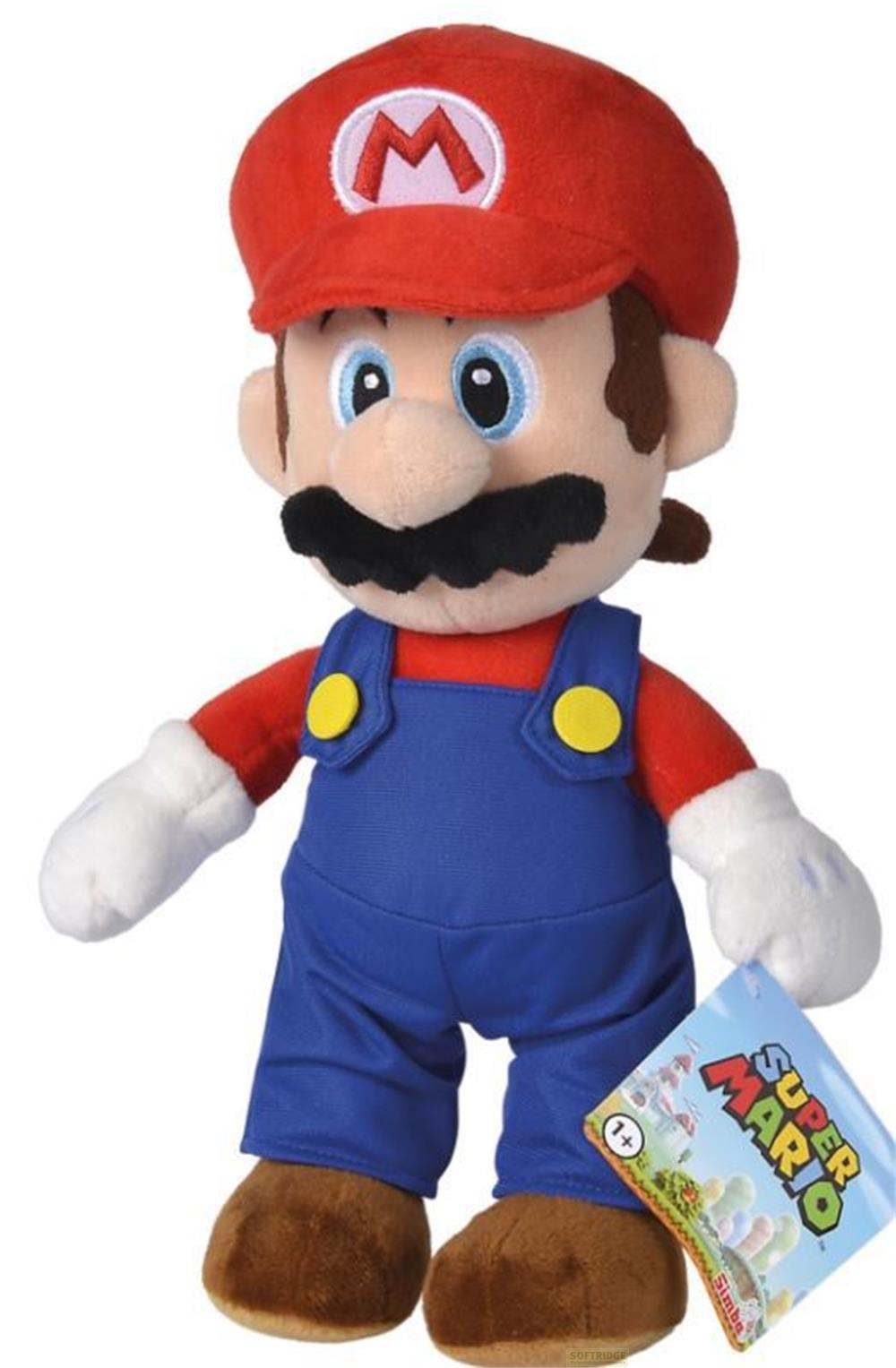 Plüschfigur von Mario mit roter Mütze, blauer Latzhose und weißer Handschuh.