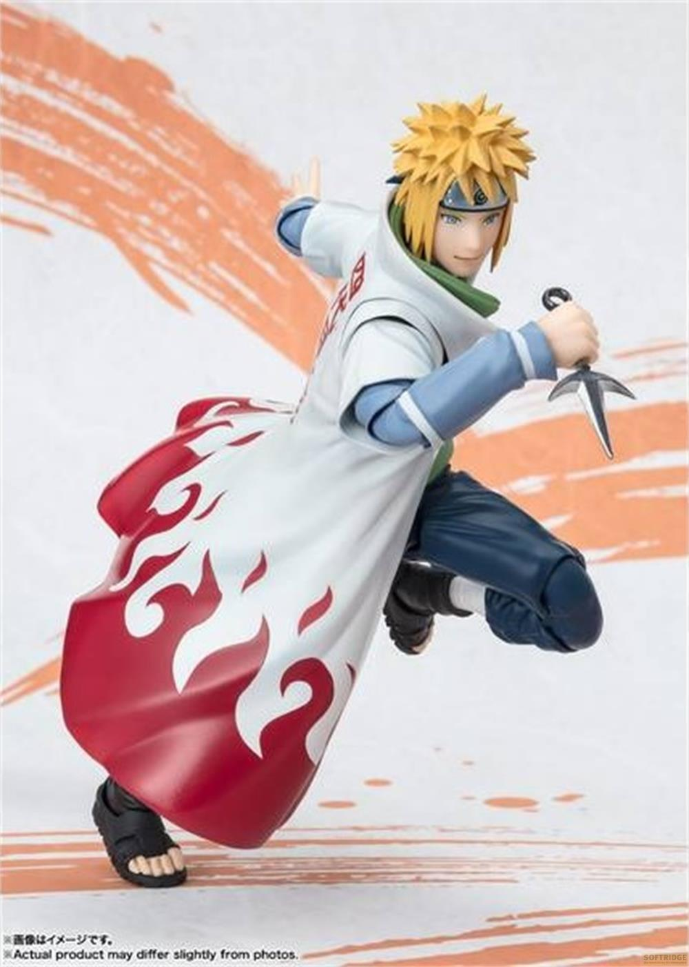 Figura di Minato Namikaze con capelli biondi, tiene un kunai e indossa un cappotto bianco con fiamme rosse.