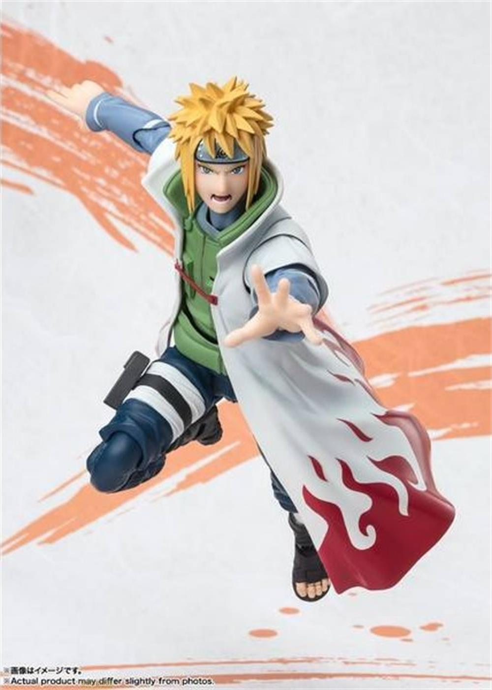 Figura di Minato Namikaze con capelli biondi, indossa una veste bianca con fiamme rosse.