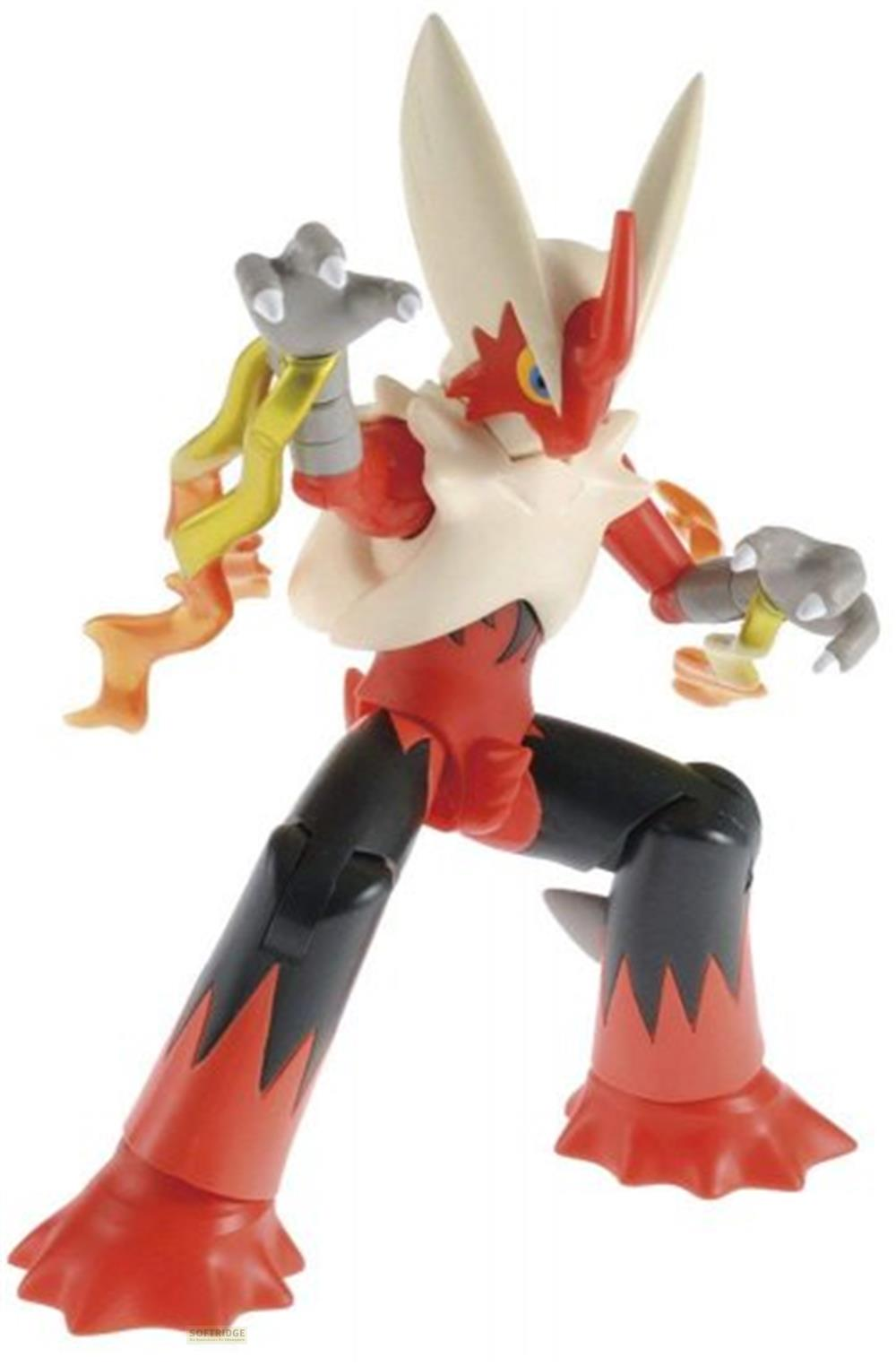 Figurine Pokémon rouge et blanc avec des flammes sur les pieds.