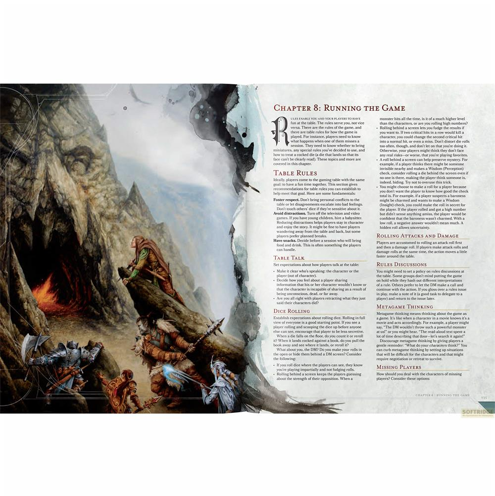 Fantasy-Illustration mit Charakteren, die sich auf einen Kampf vorbereiten. Ein Buch liegt aufgeschlagen daneben.