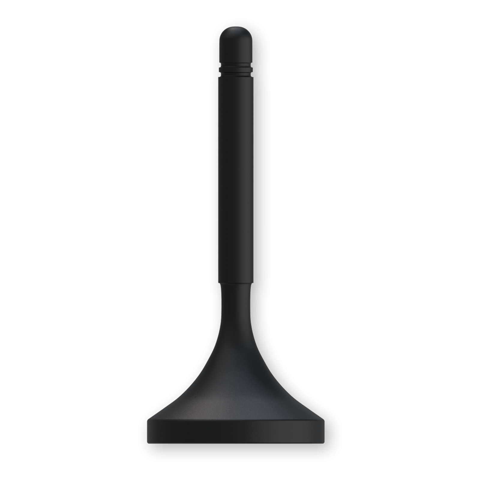 Un poteau noir et élancé avec un sommet arrondi et une base large.