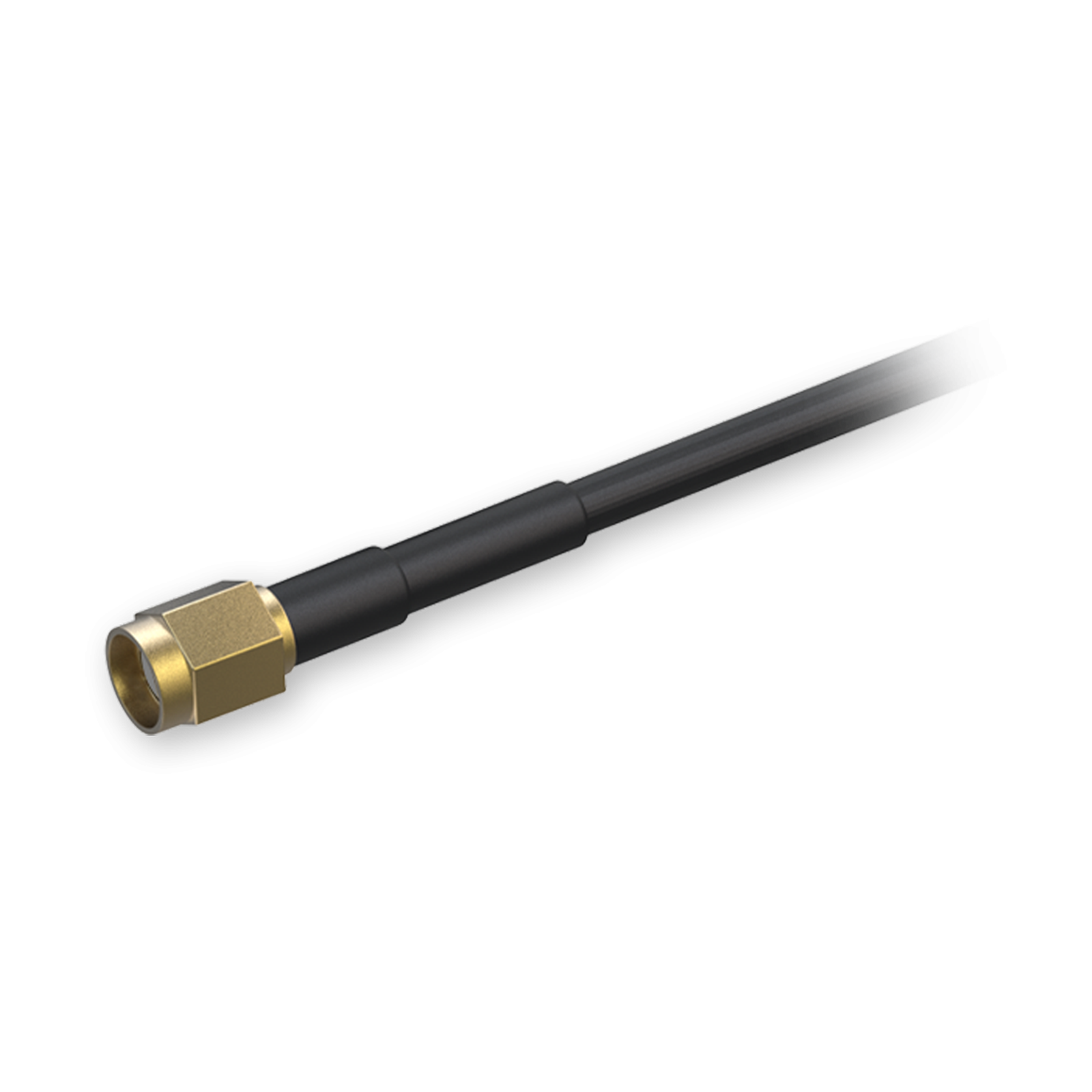 Un câble noir avec un connecteur doré.
