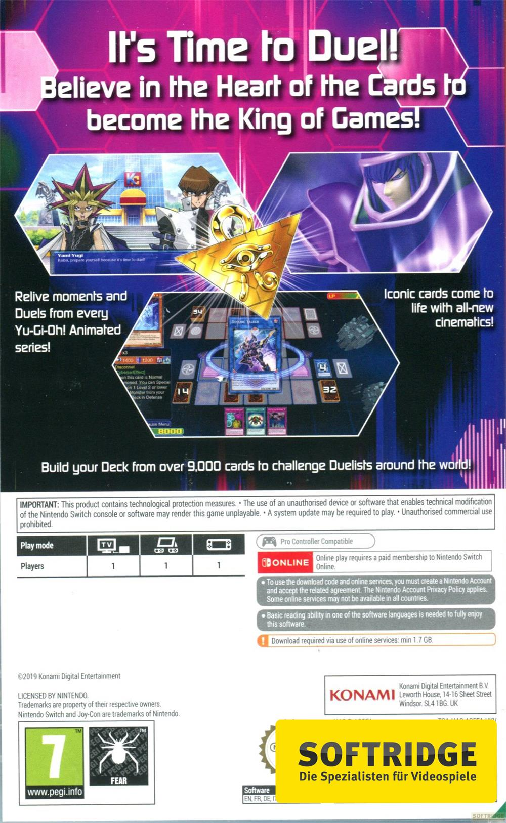 Pubblicità del gioco Yu-Gi-Oh! con personaggi e gameplay.