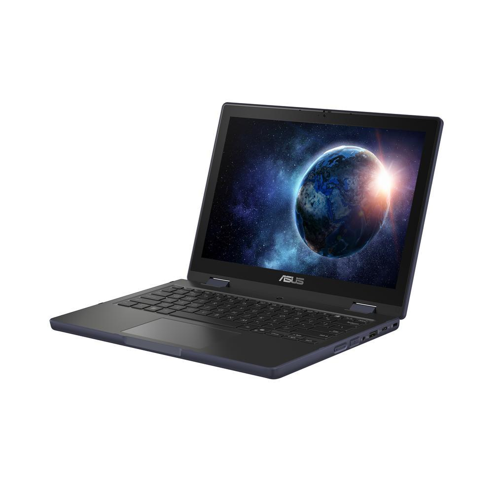 Un portátil Asus oscuro que muestra una imagen de la Tierra en su pantalla.