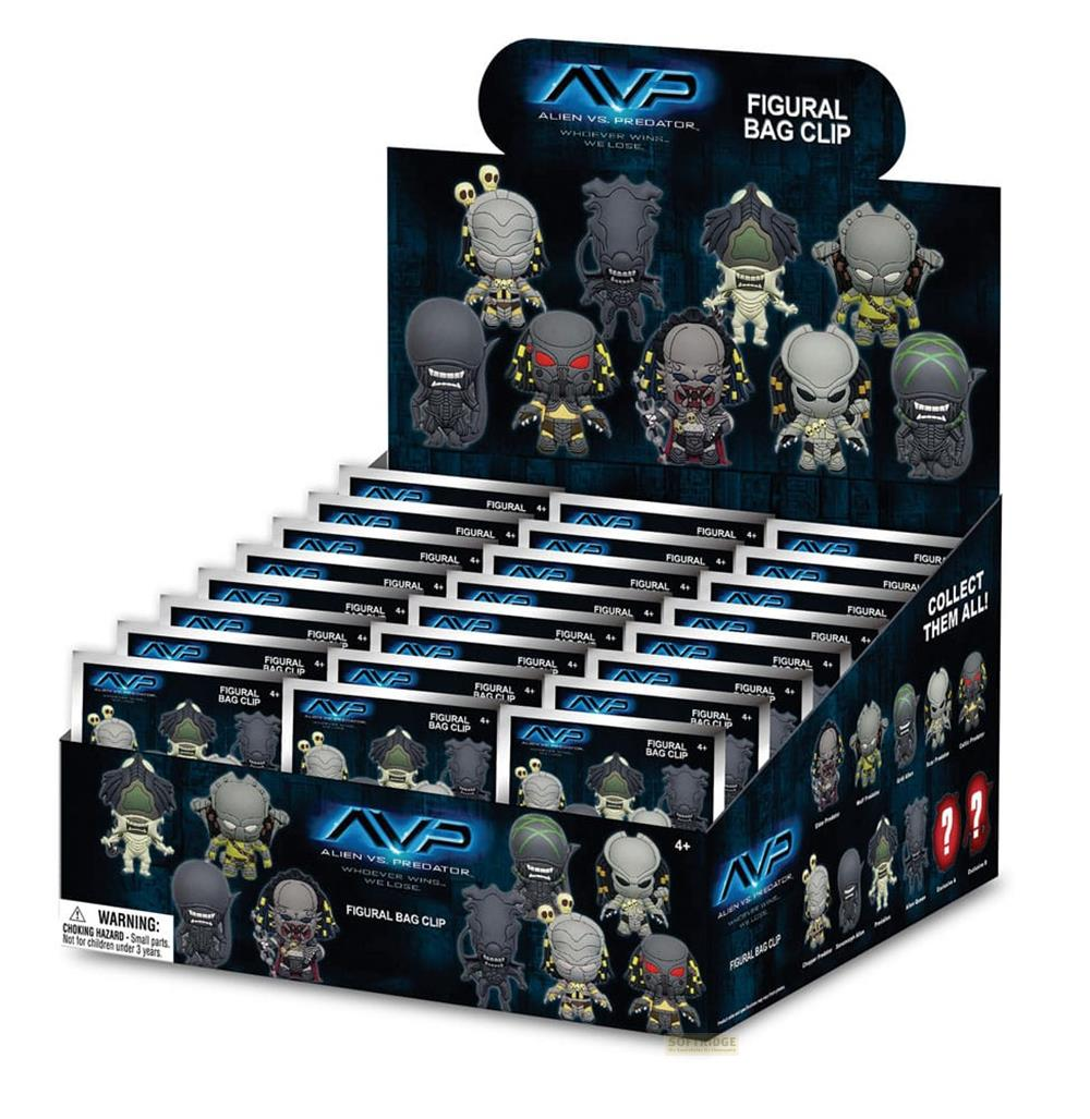 Espositore di portachiavi figurativi Alien vs. Predator in vari design.