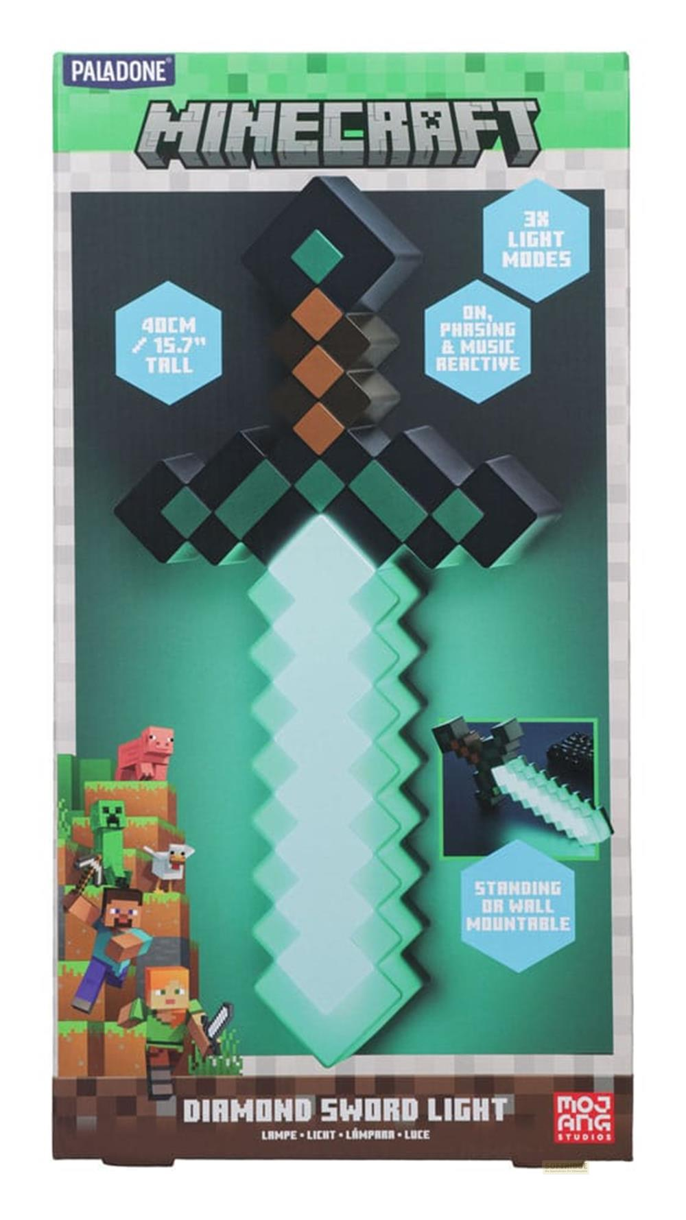 Luz de Espada de Diamante de Minecraft, 40cm alta, 3 modos de luz, de pie o pared.
