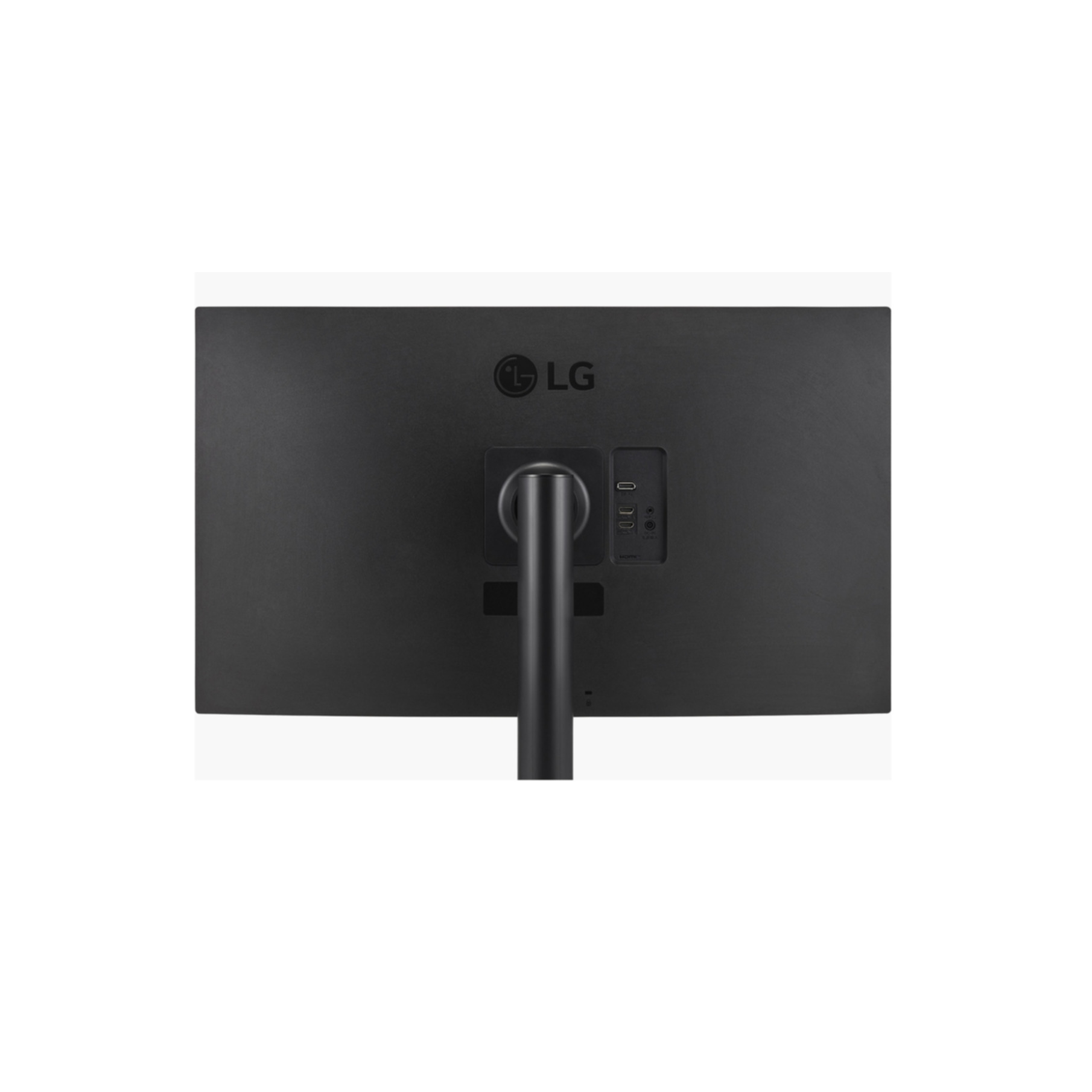 Tył czarnego monitora LG z portami i mocowaniem stojaka.