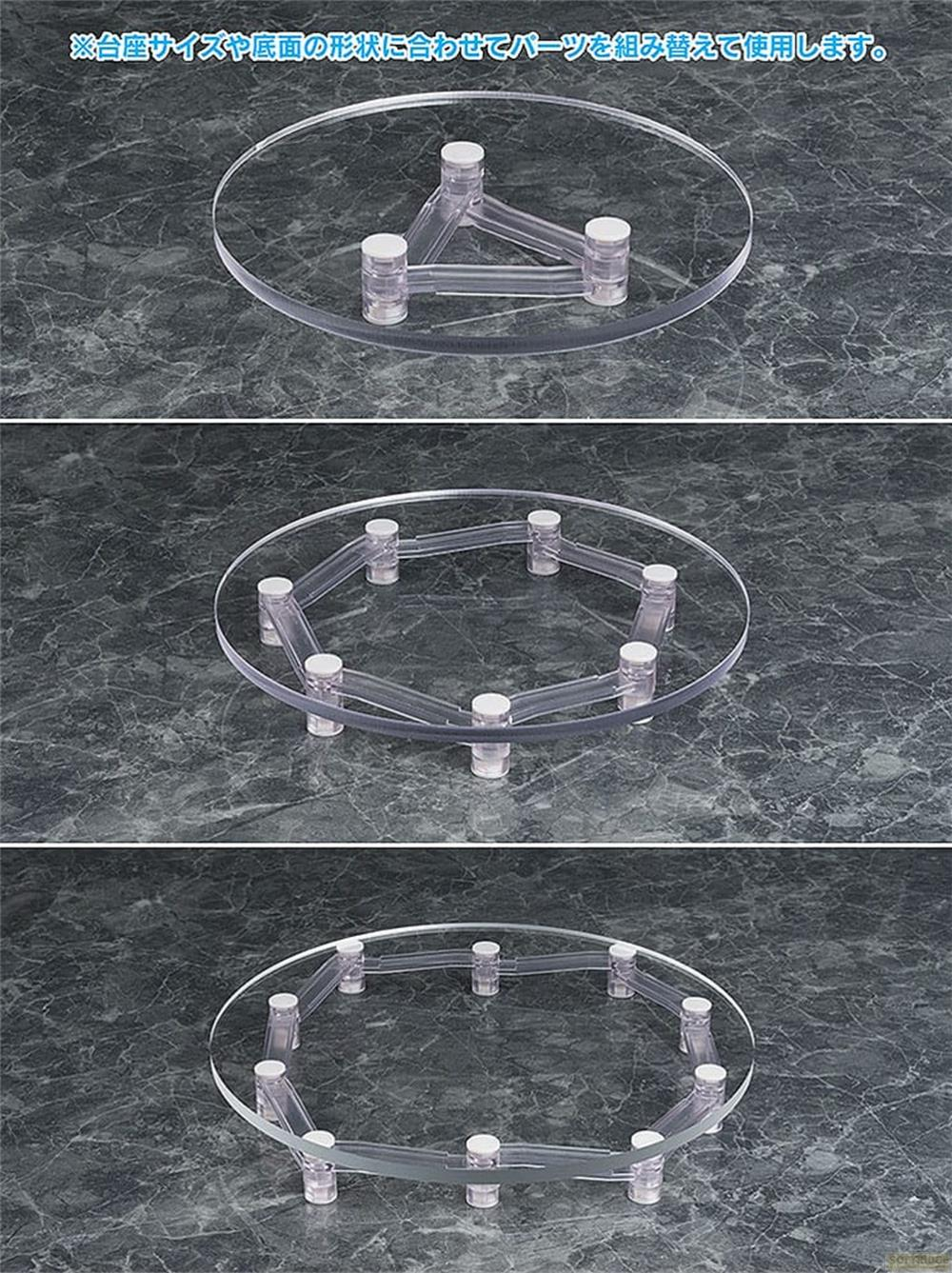 Klare runde Basis mit 3, 6 oder 8 Stützen, anpassbar für verschiedene Formen.