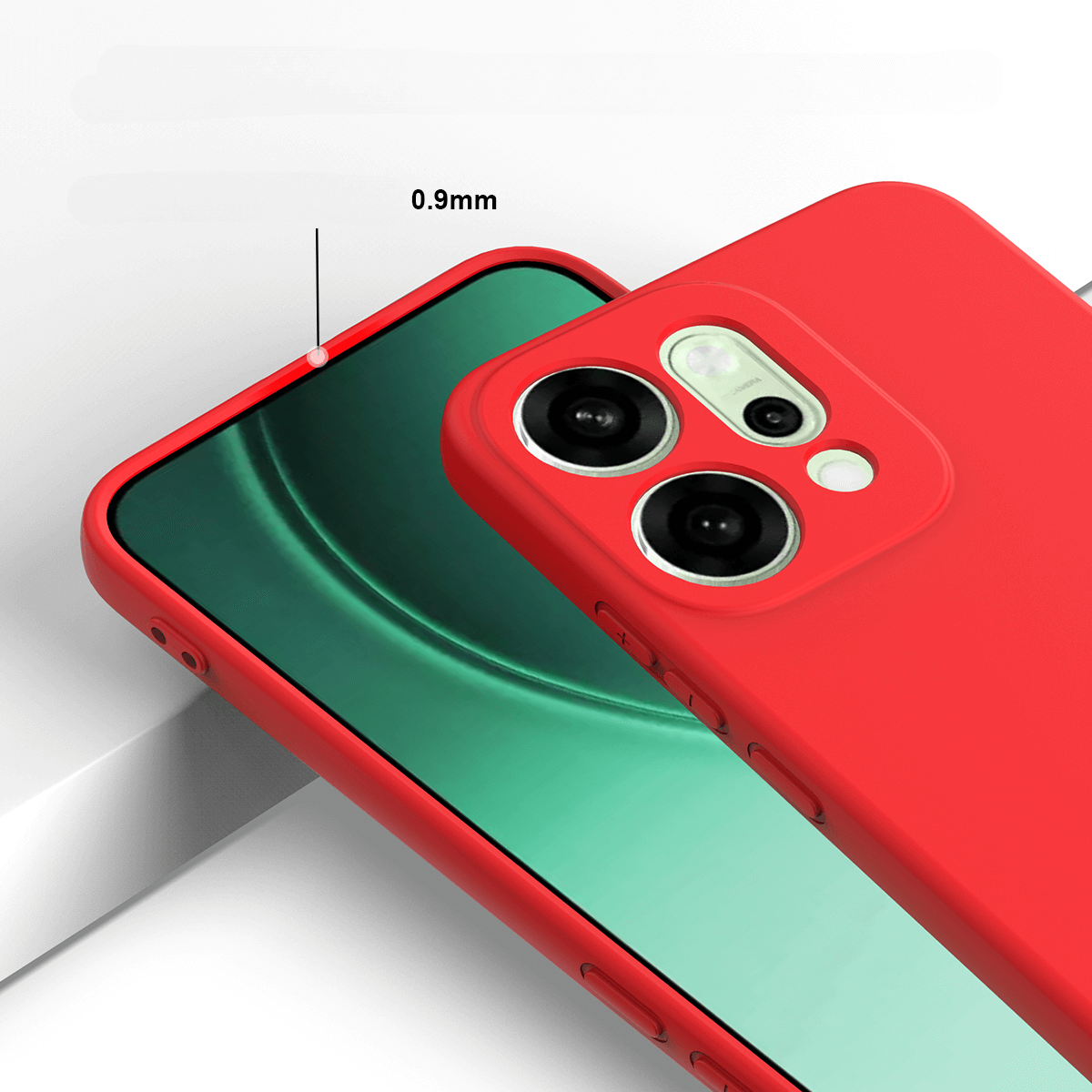 Custodia rossa per telefono che copre parte dello schermo. 0,9mm.