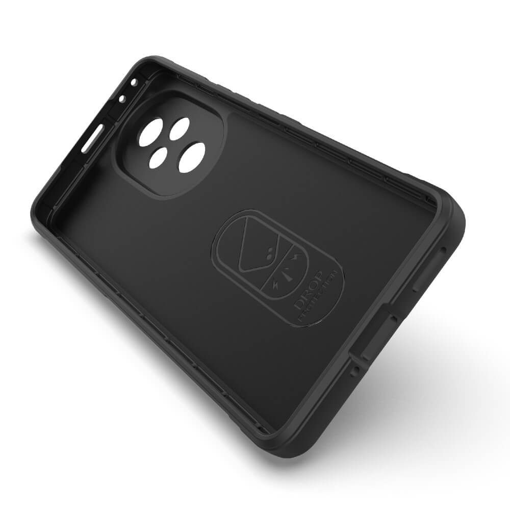Interno di cover nera per telefono con logo "DROP PROTECTION".