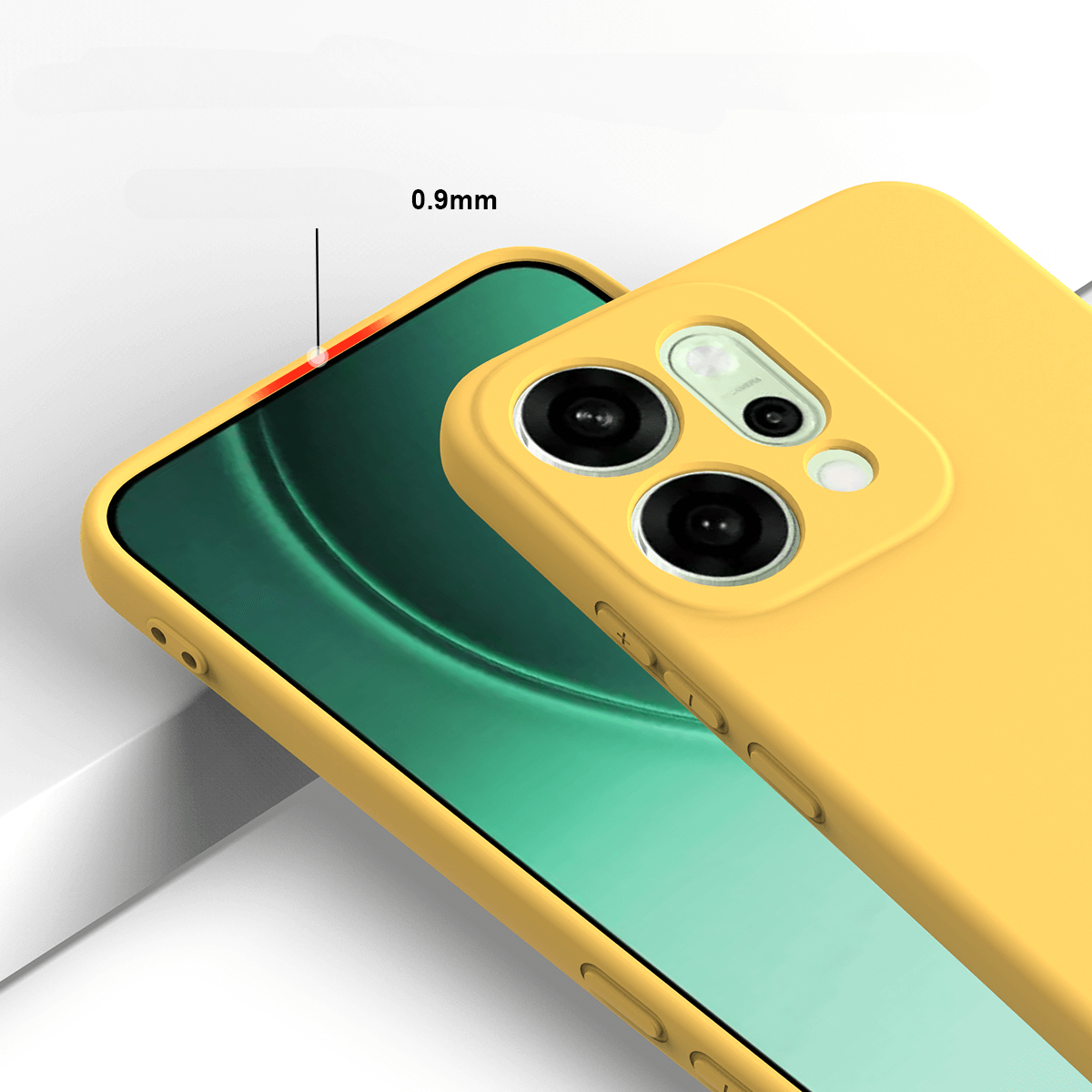 Custodia gialla per telefono con modulo fotocamera e segno del bordo da 0,9 mm.