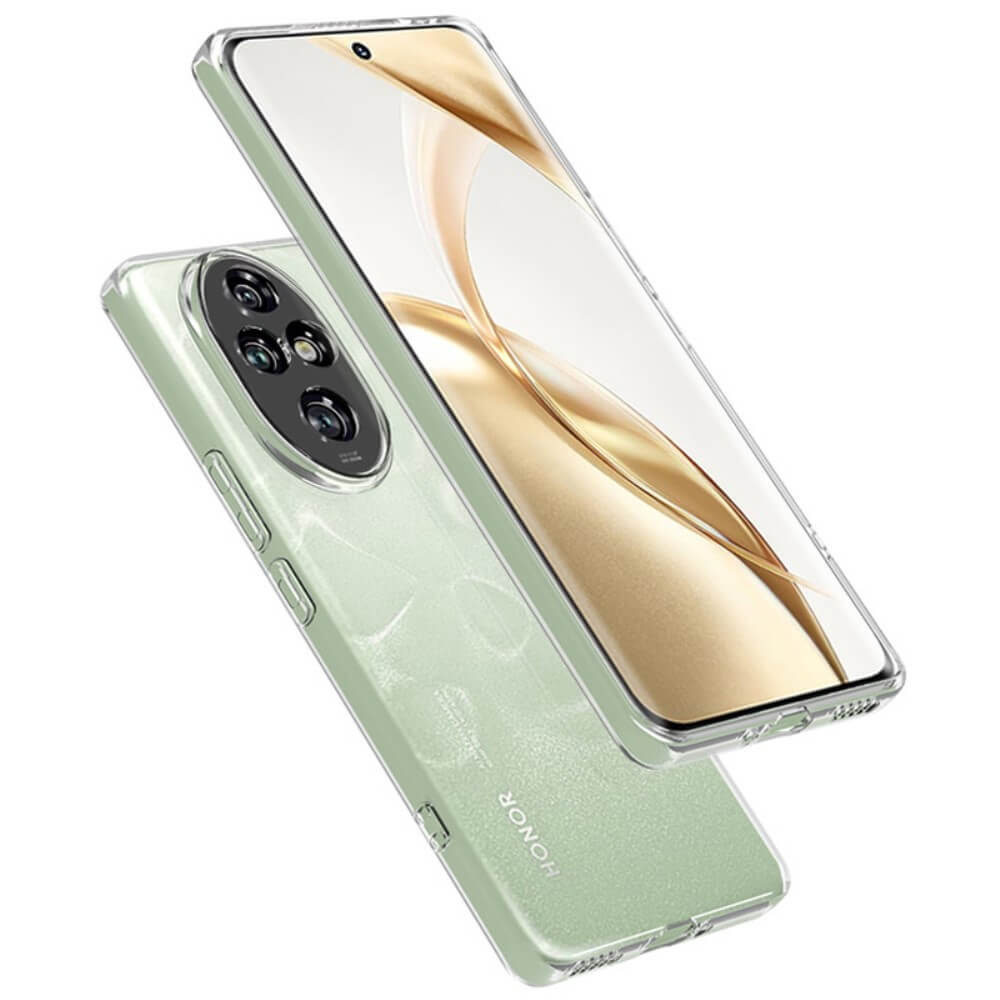 Due custodie trasparenti per telefono verde chiaro, una sopra l'altra.