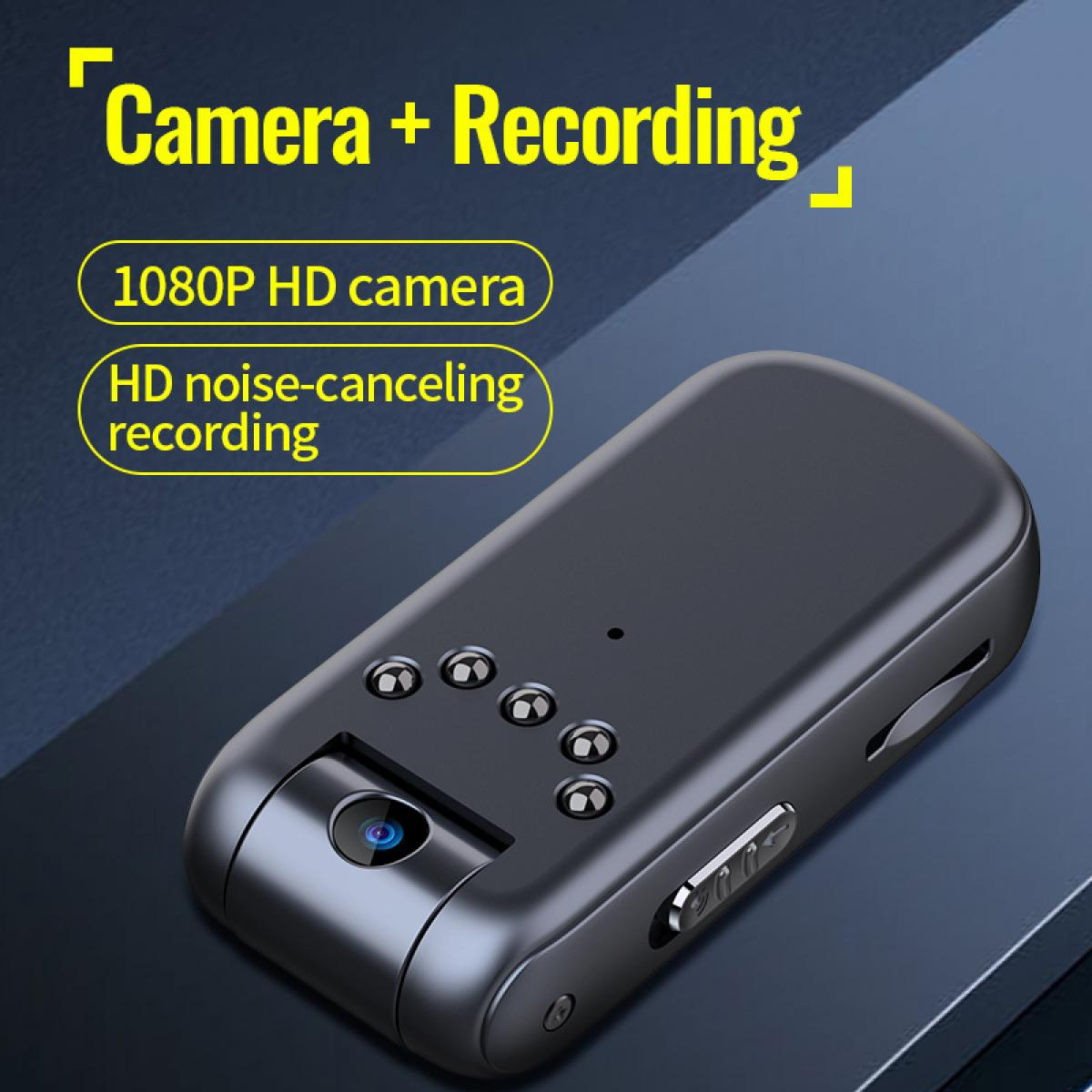 Kompakte schwarze Kamera mit 1080P HD und Geräuschunterdrückung.