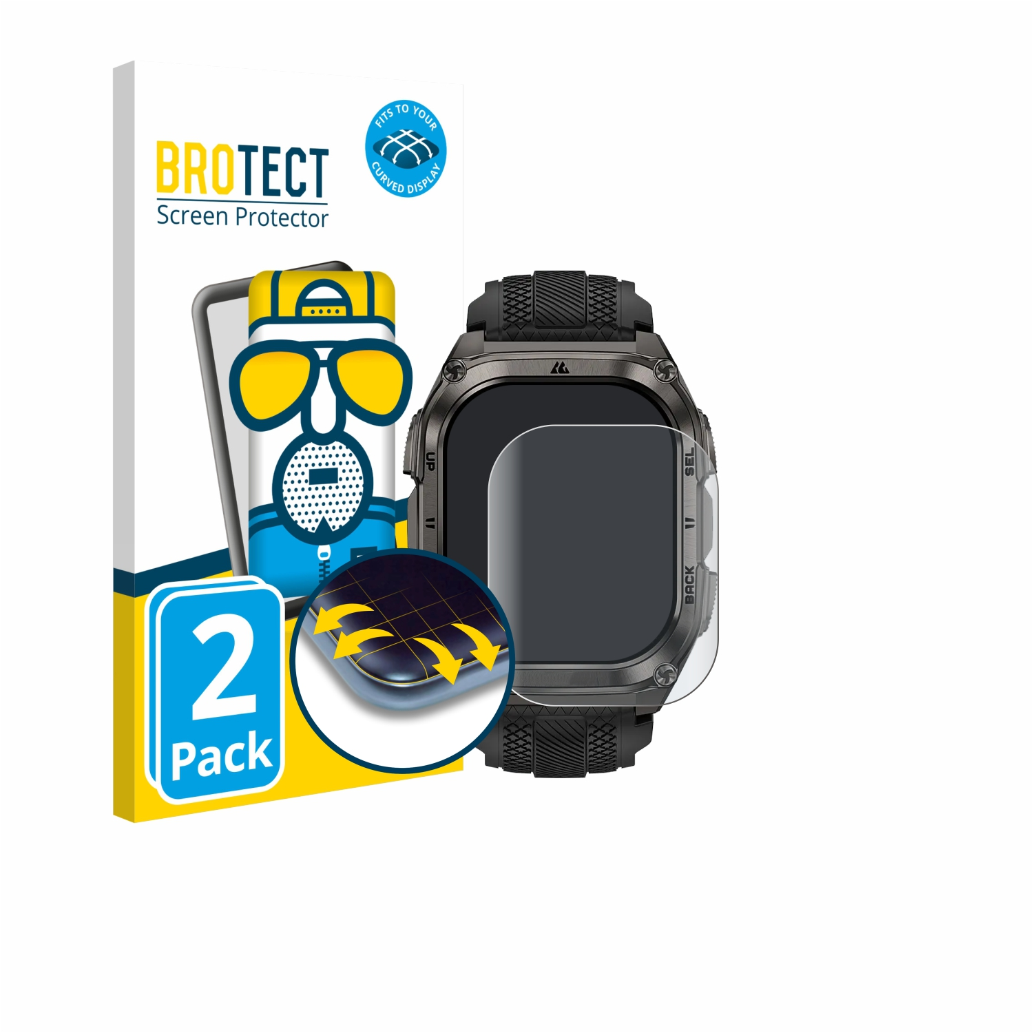 BROTECT Displayschutzfolie für gekrümmte Displays, 2er-Pack, mit Uhr.