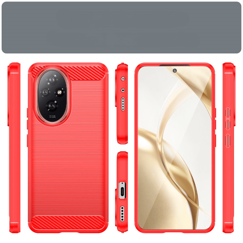 Coque de téléphone rouge avec îlot caméra, vues de tous les côtés.