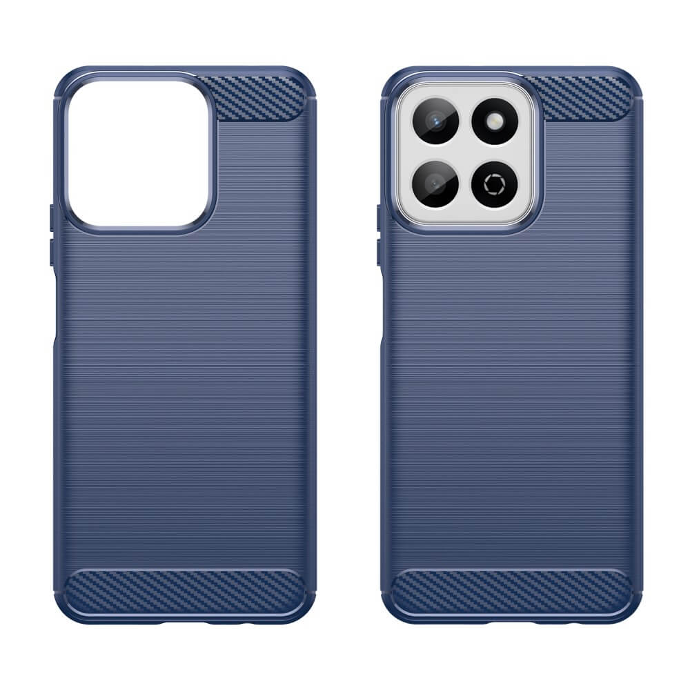 Deux étuis de téléphone bleu foncé texturés avec découpes pour appareil photo.