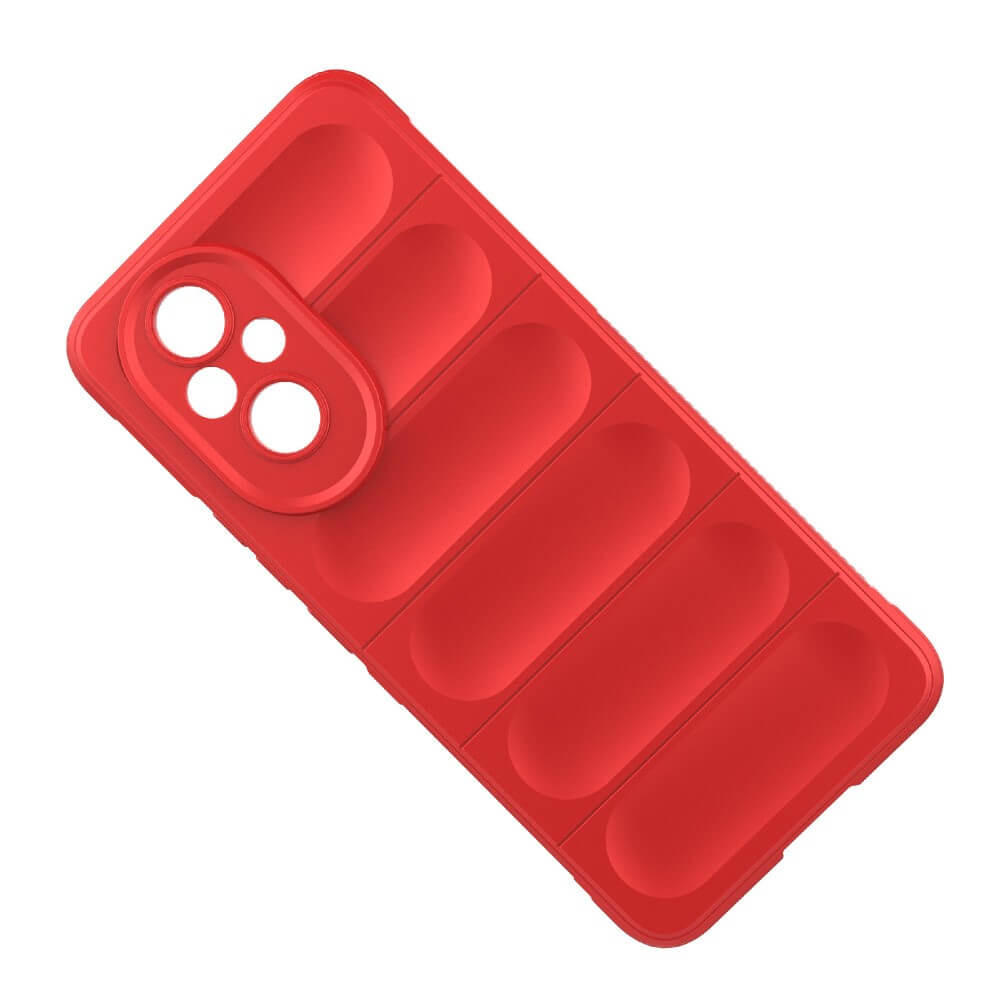 Coque de téléphone rouge avec protection caméra et design rembourré.