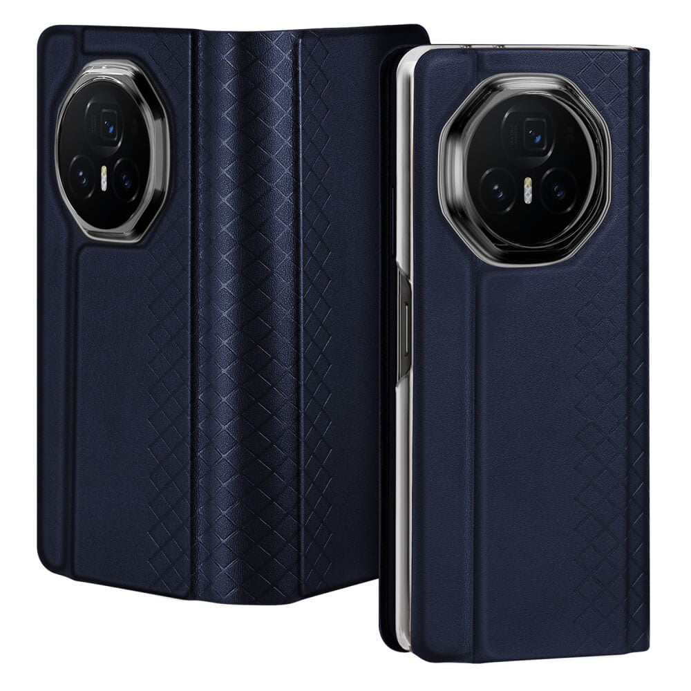 Coque de téléphone bleu foncé à motif losange et découpe caméra.