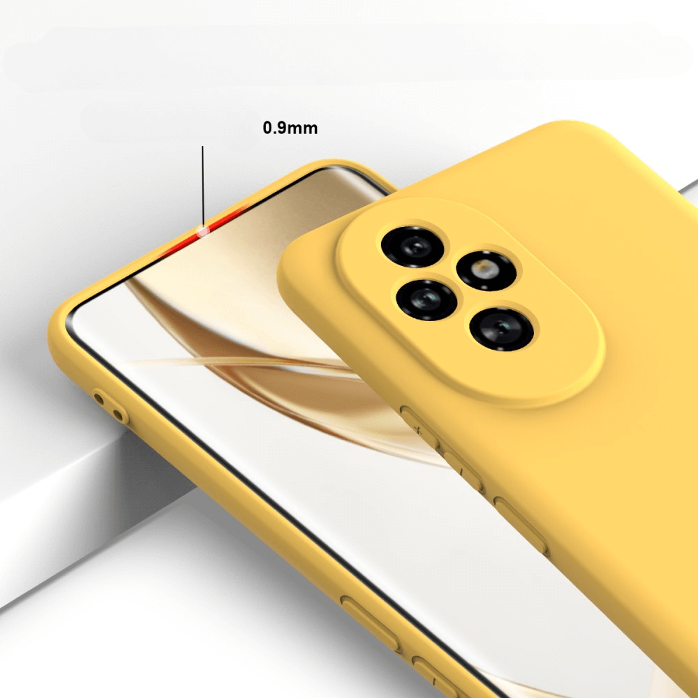 Coque de téléphone jaune avec trois caméras. Bord de 0,9 mm.