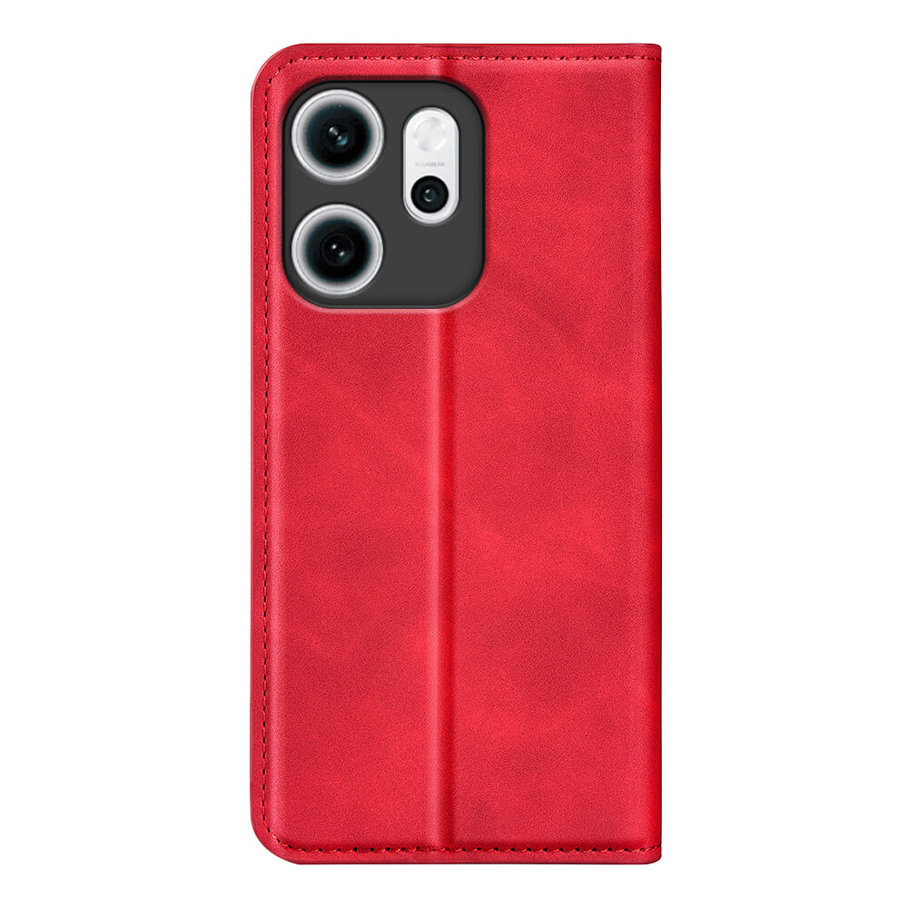 Étui de téléphone rouge avec trois objectifs de caméra et flash.