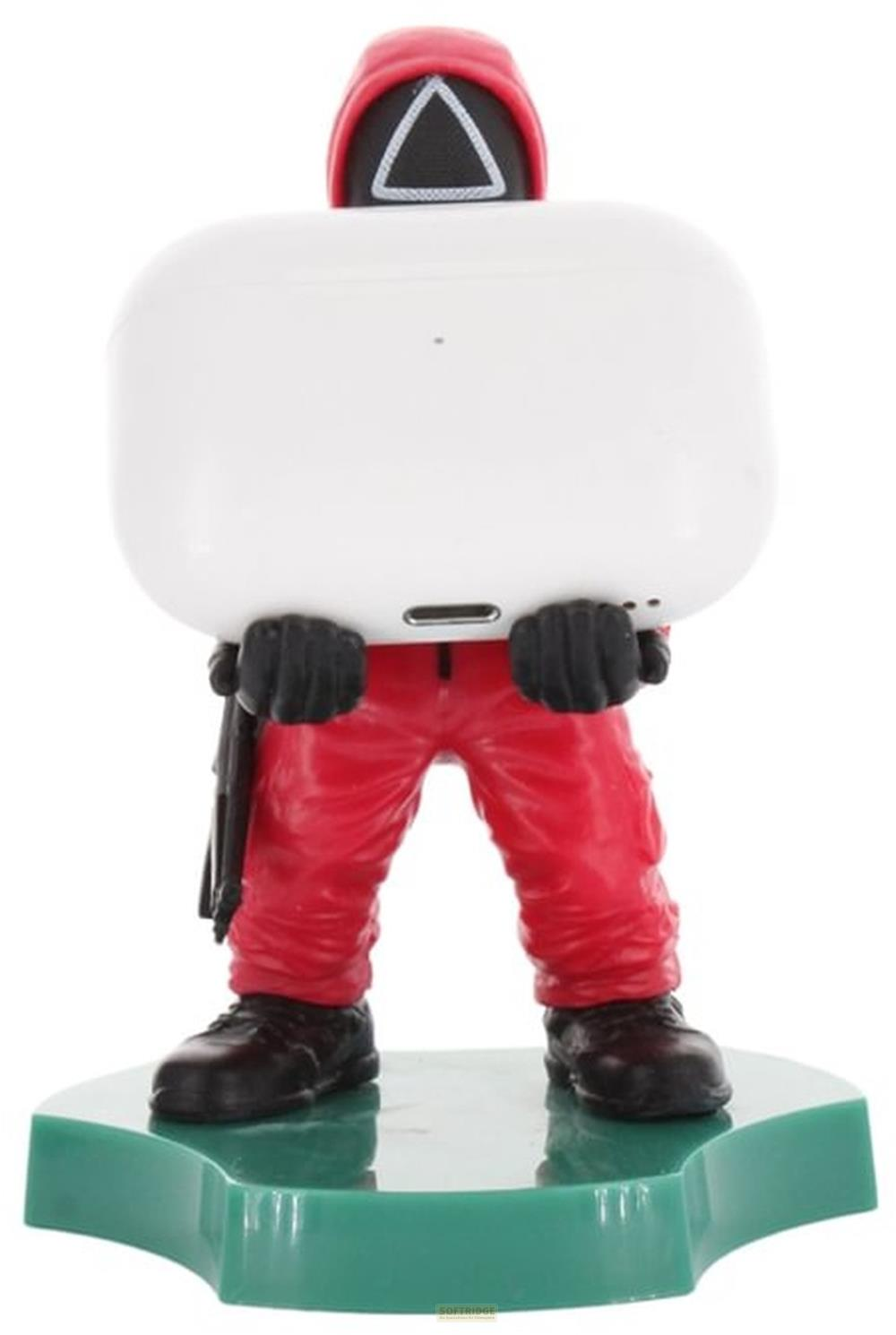Figur mit roter Hose, schwarzer Maske und weißem Kasten.