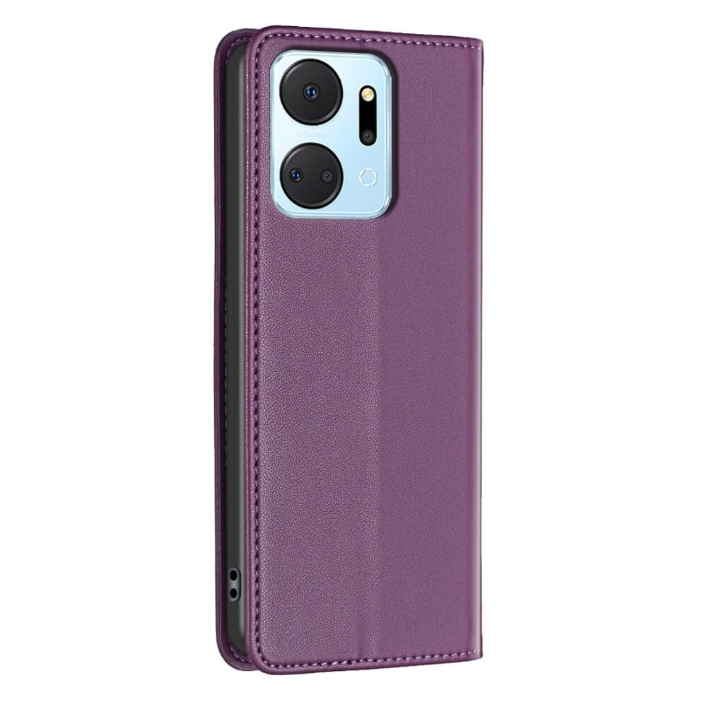 Étui de téléphone violet avec module caméra et flash.