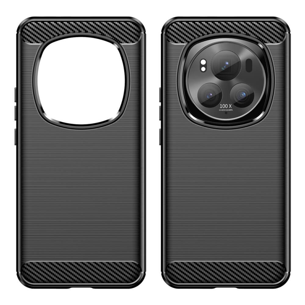 Deux coques de téléphone noires côte à côte. L'une a une grande découpe pour l'appareil.