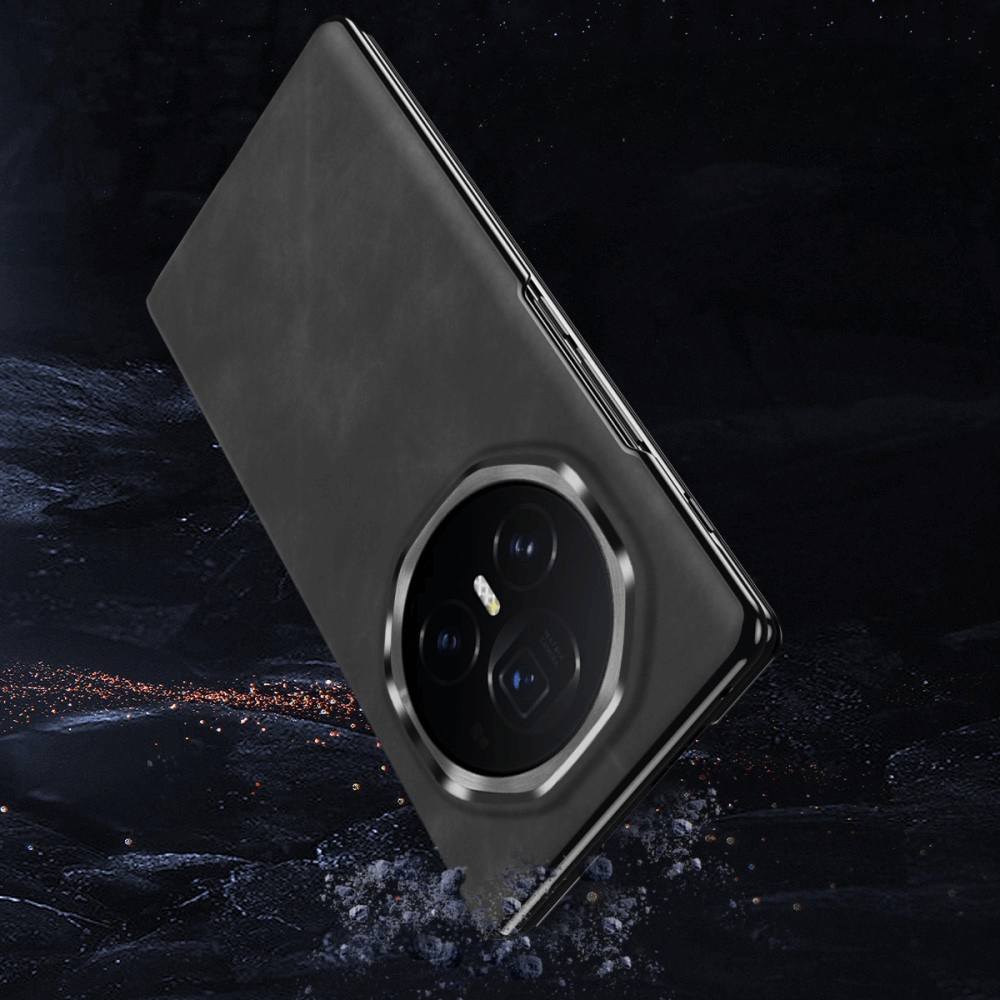 Smartphone sombre avec module caméra rond sur fond sombre.
