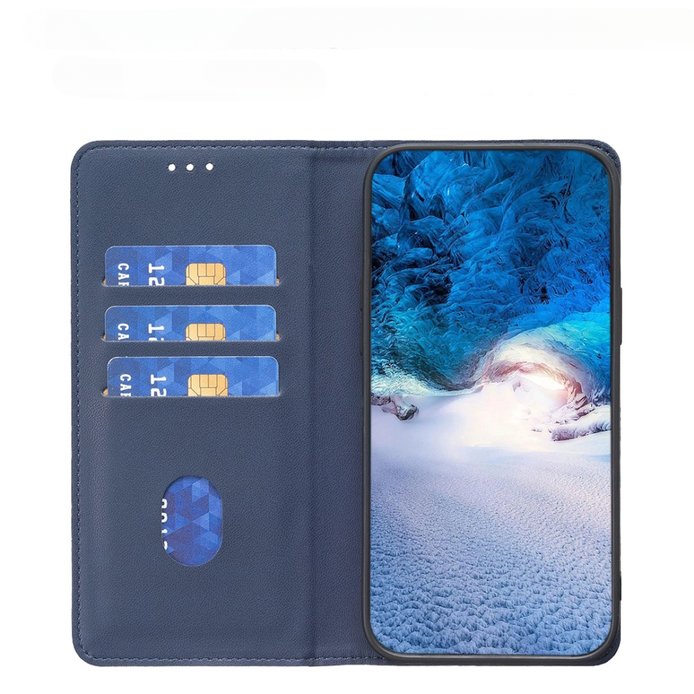 Étui de téléphone bleu avec fentes pour cartes et fond d'écran paysage de glace.