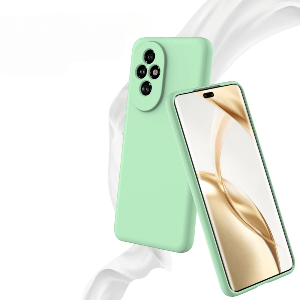 Une coque de téléphone vert menthe avec quatre caméras et un protecteur d'écran.