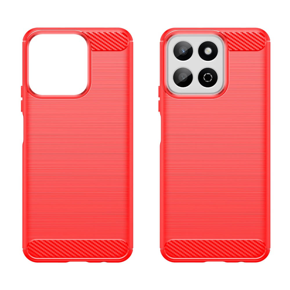 Deux coques de téléphone rouges texturées brossées avec découpe caméra.