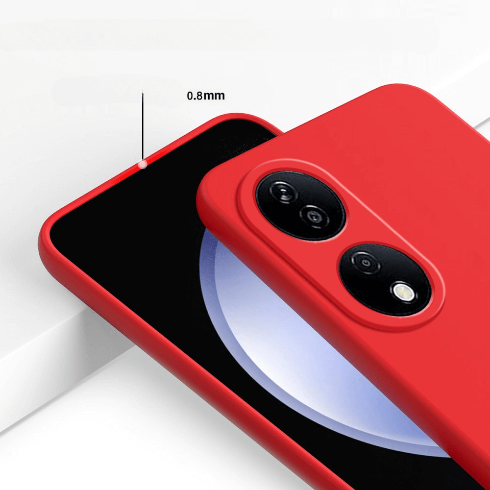 Coque de téléphone rouge, 0,8 mm d'épaisseur, montrant le module caméra.
