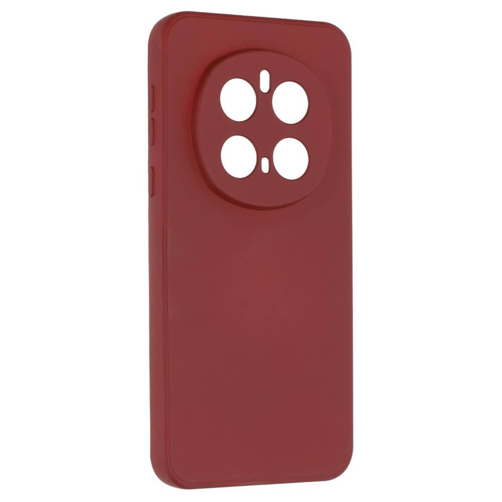 Une coque de téléphone rouge avec des découpes pour l'appareil photo.