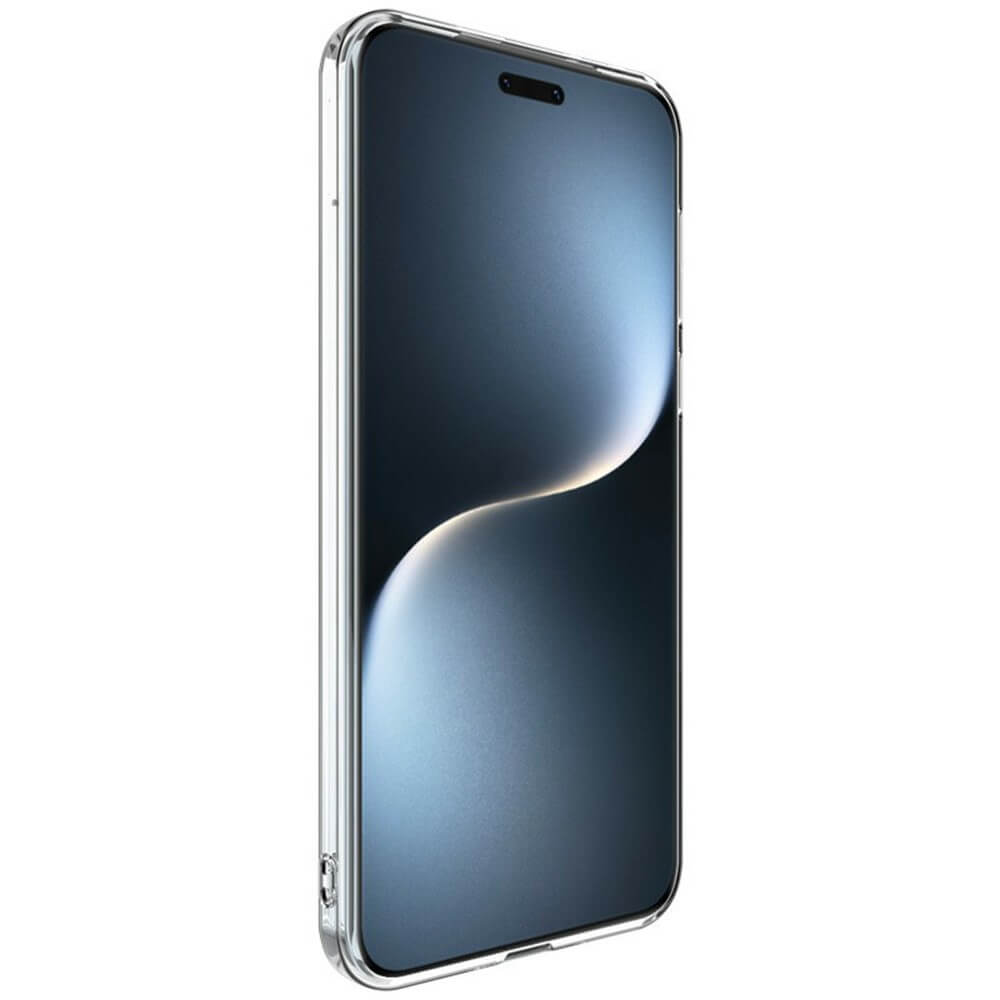 Une coque de téléphone transparente avec fond sombre.