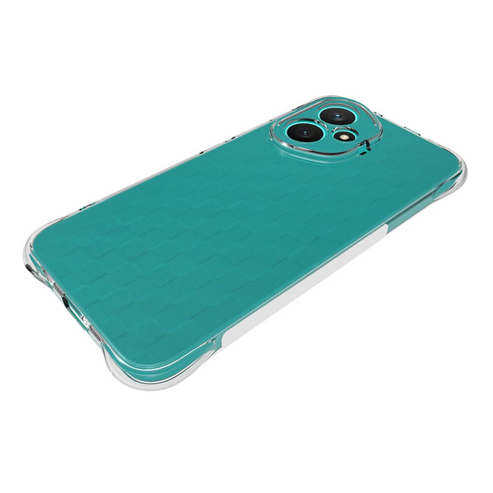 Coque de téléphone turquoise à motif à carreaux et découpe caméra.