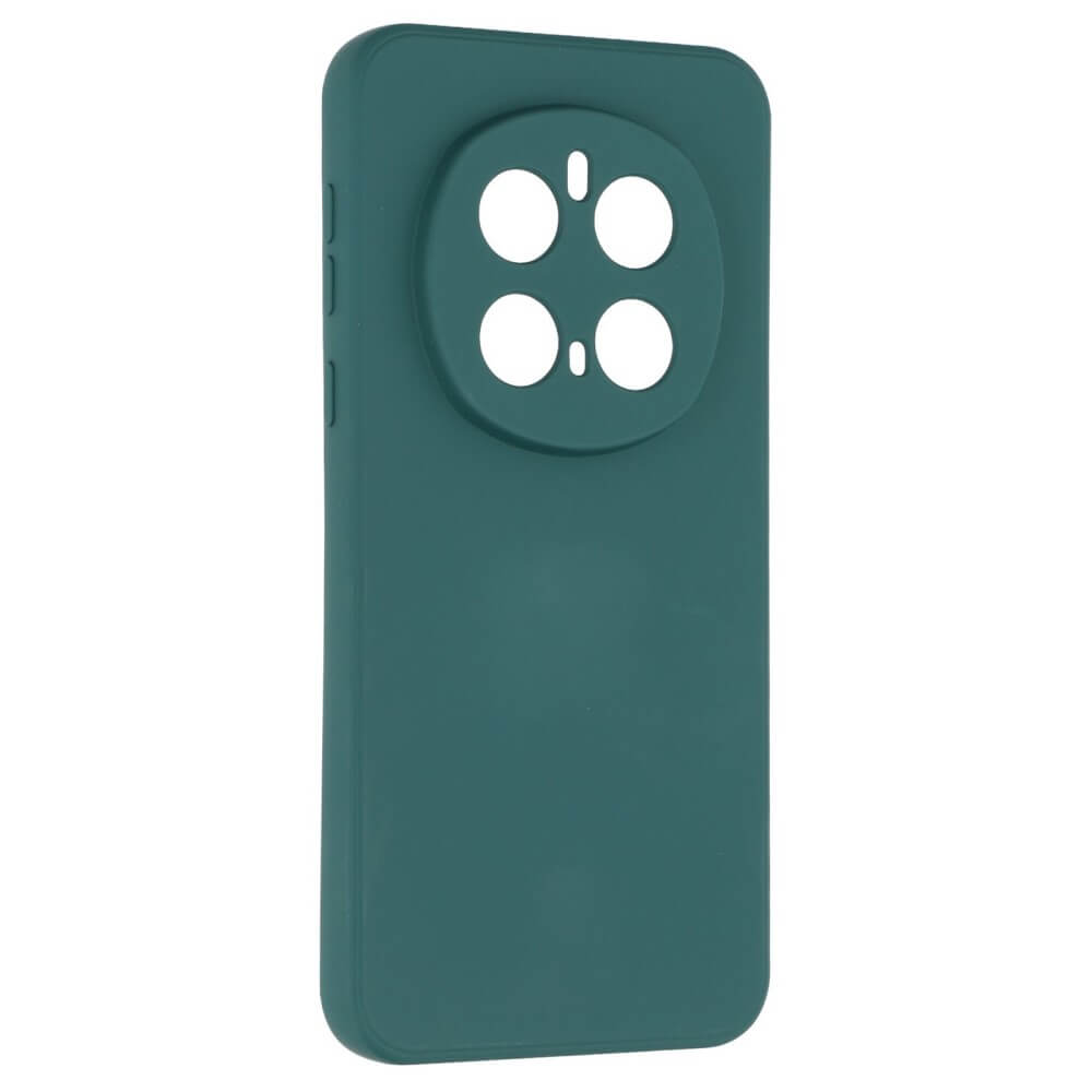 Coque de téléphone vert foncé avec découpe circulaire pour quatre appareils photo.