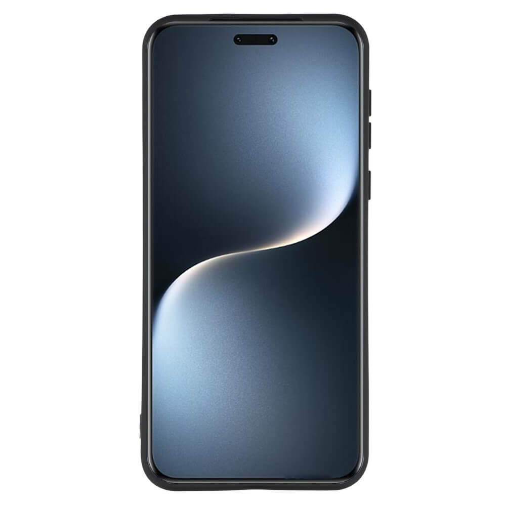 Un smartphone sombre avec un motif de fond incurvé.