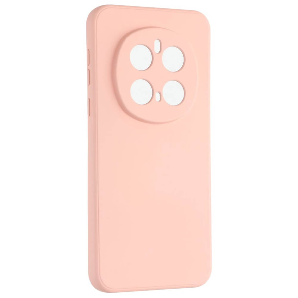 Une coque de téléphone rose avec un découpage circulaire pour l'appareil photo.