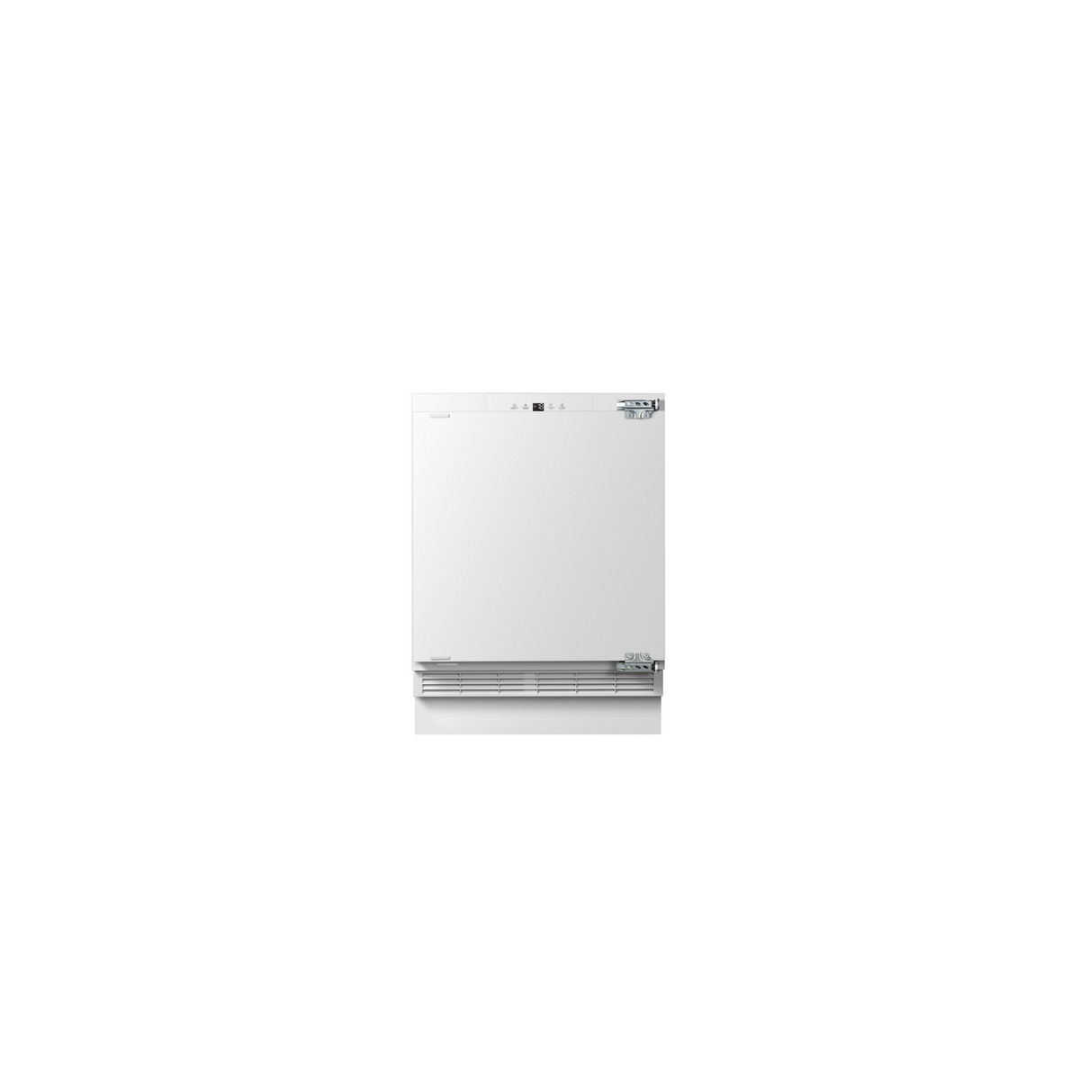 Un frigorifero bianco e moderno con display digitale e maniglie.