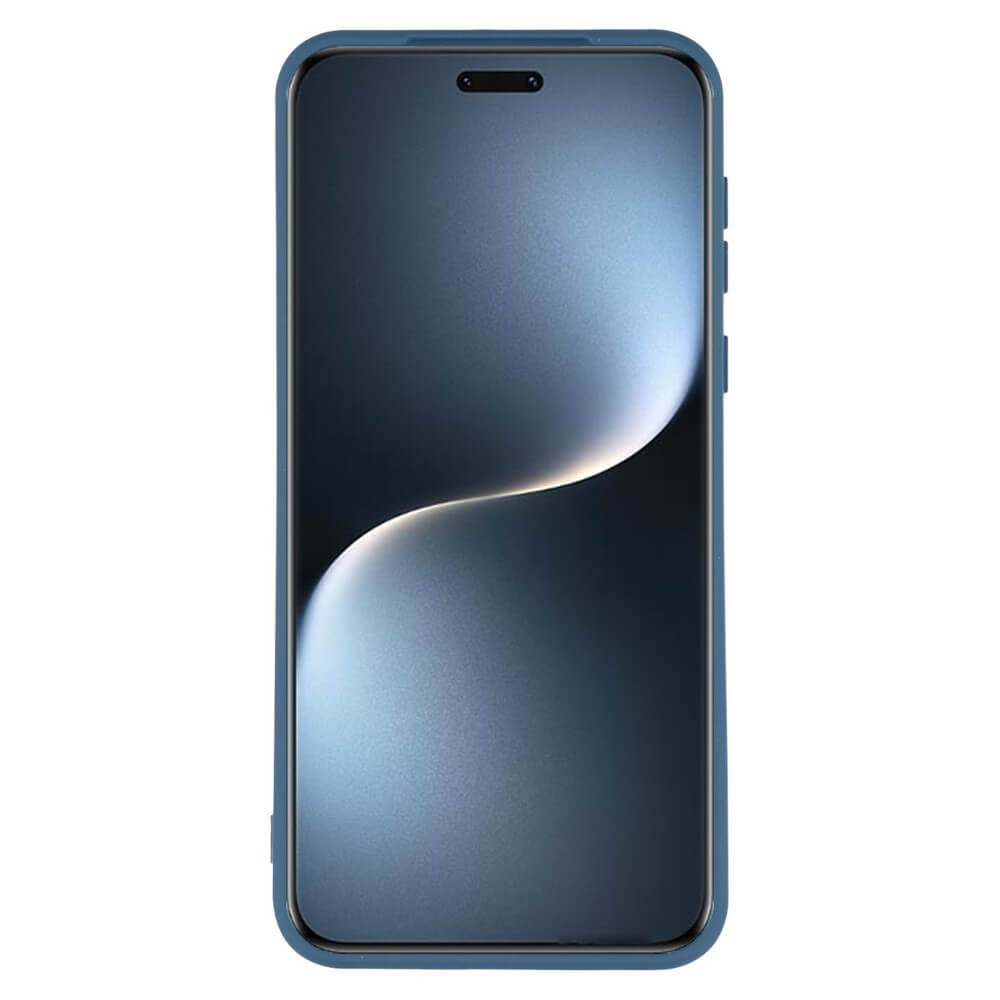 Un téléphone bleu avec un fond abstrait sur son écran.