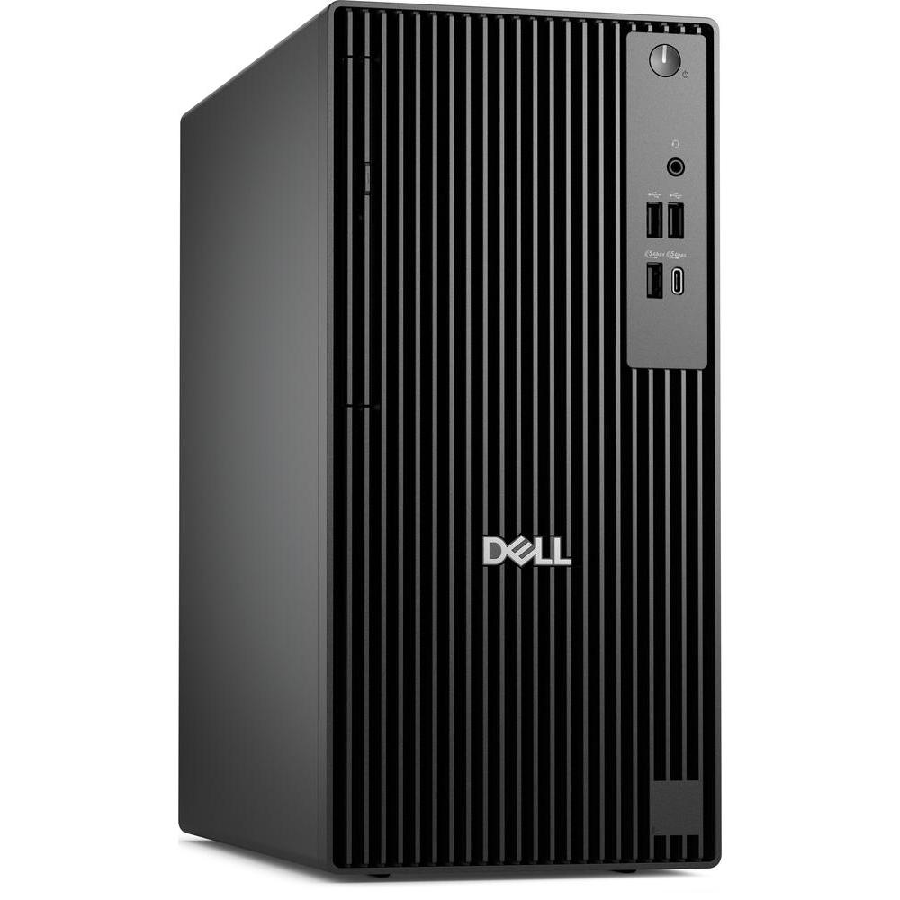 PC desktop Dell nero con prese d'aria verticali e porte sul pannello frontale.