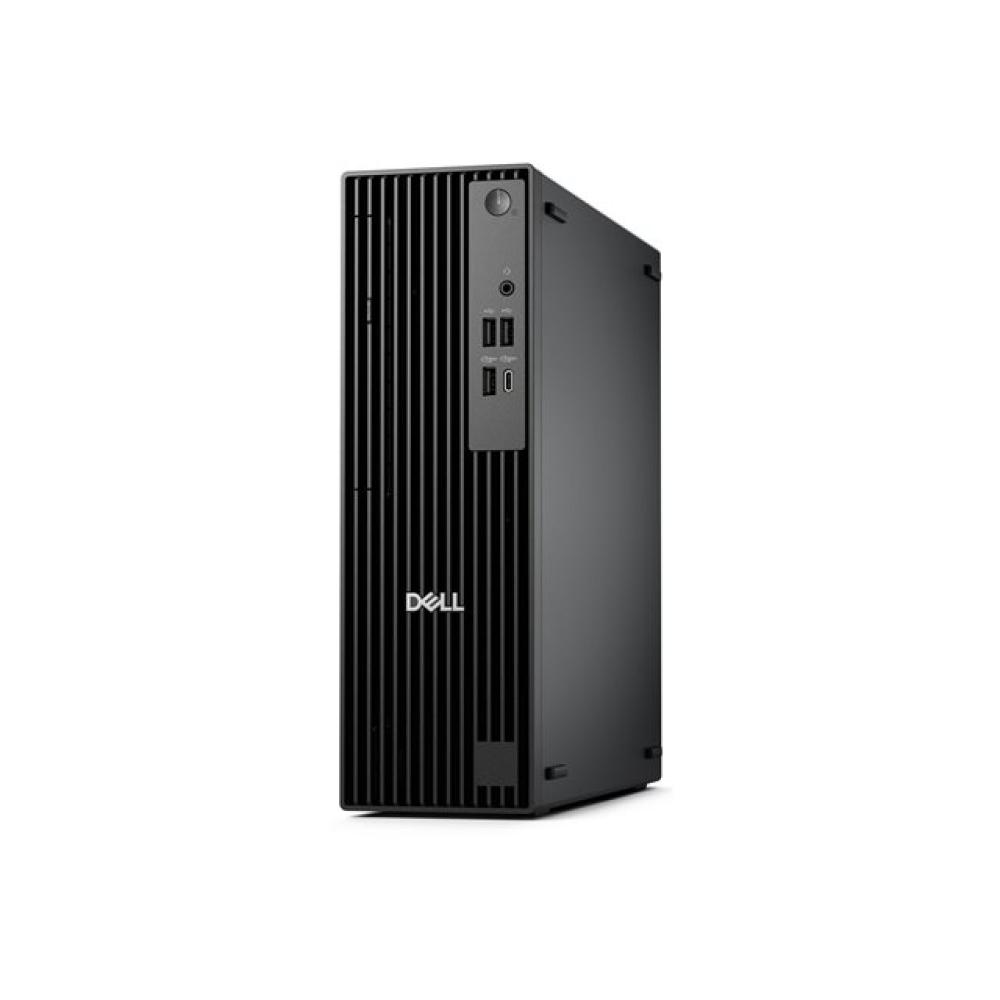 Un computer tower Dell nero con prese d'aria verticali e porte frontali.