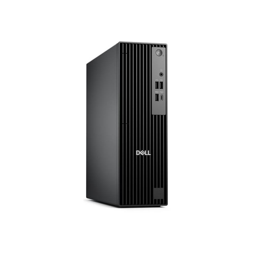 Un computer desktop Dell nero con prese d'aria verticali e porte anteriori.