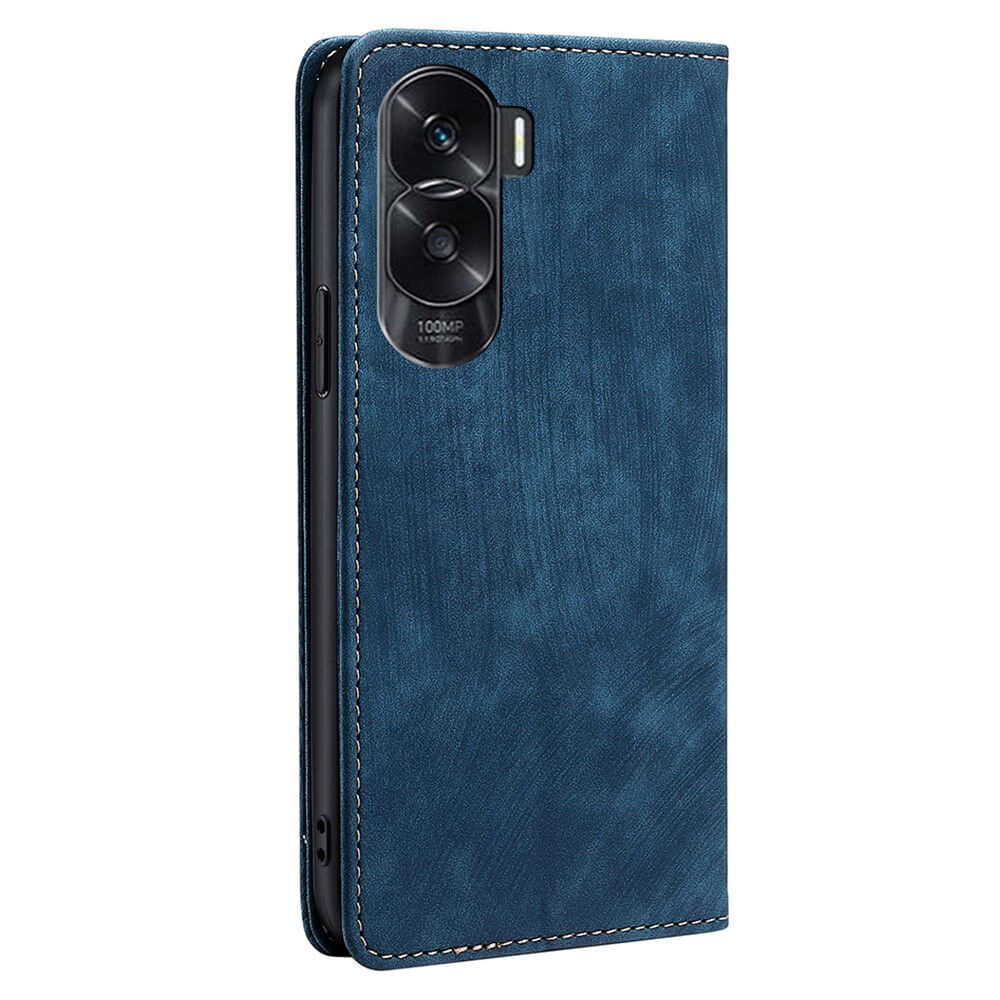 Étui bleu pour téléphone avec triple caméra et mention 100MP.